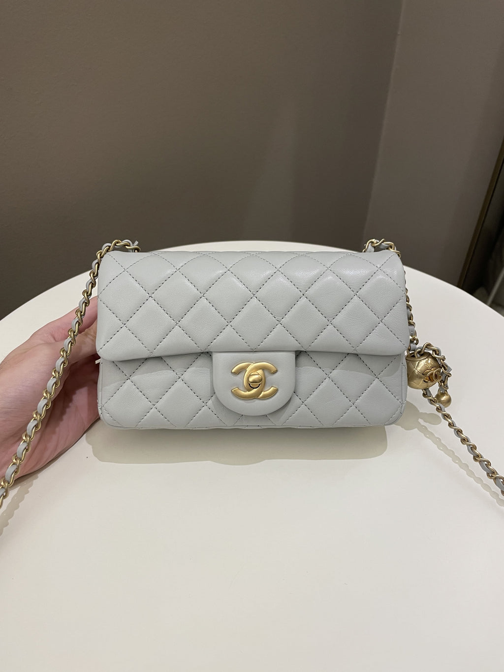 Chanel Pearl Crush Quilted Mini Rectangular Grey Lambskin
