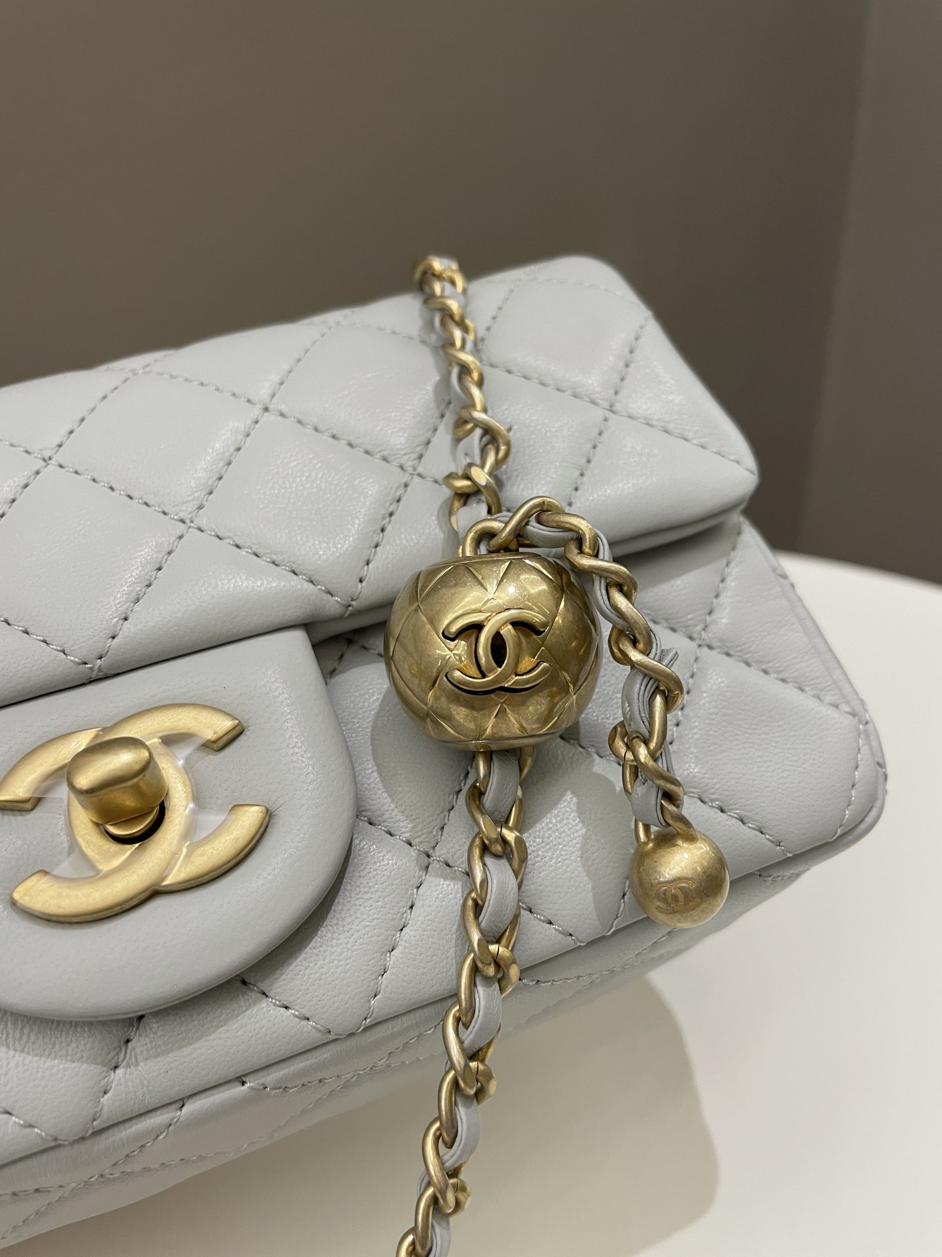 Chanel Pearl Crush Quilted Mini Rectangular Grey Lambskin