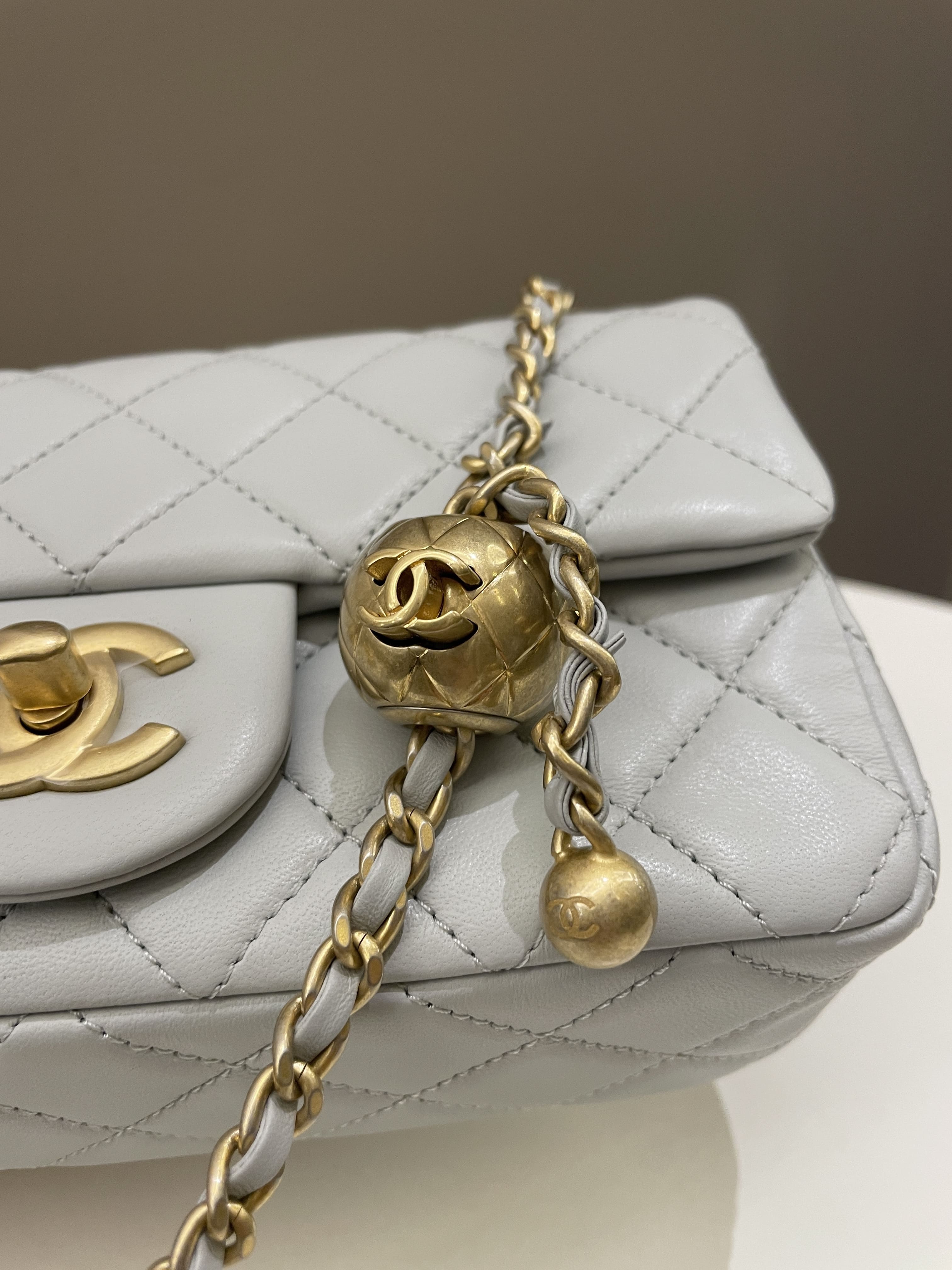Chanel Pearl Crush Quilted Mini Rectangular Grey Lambskin