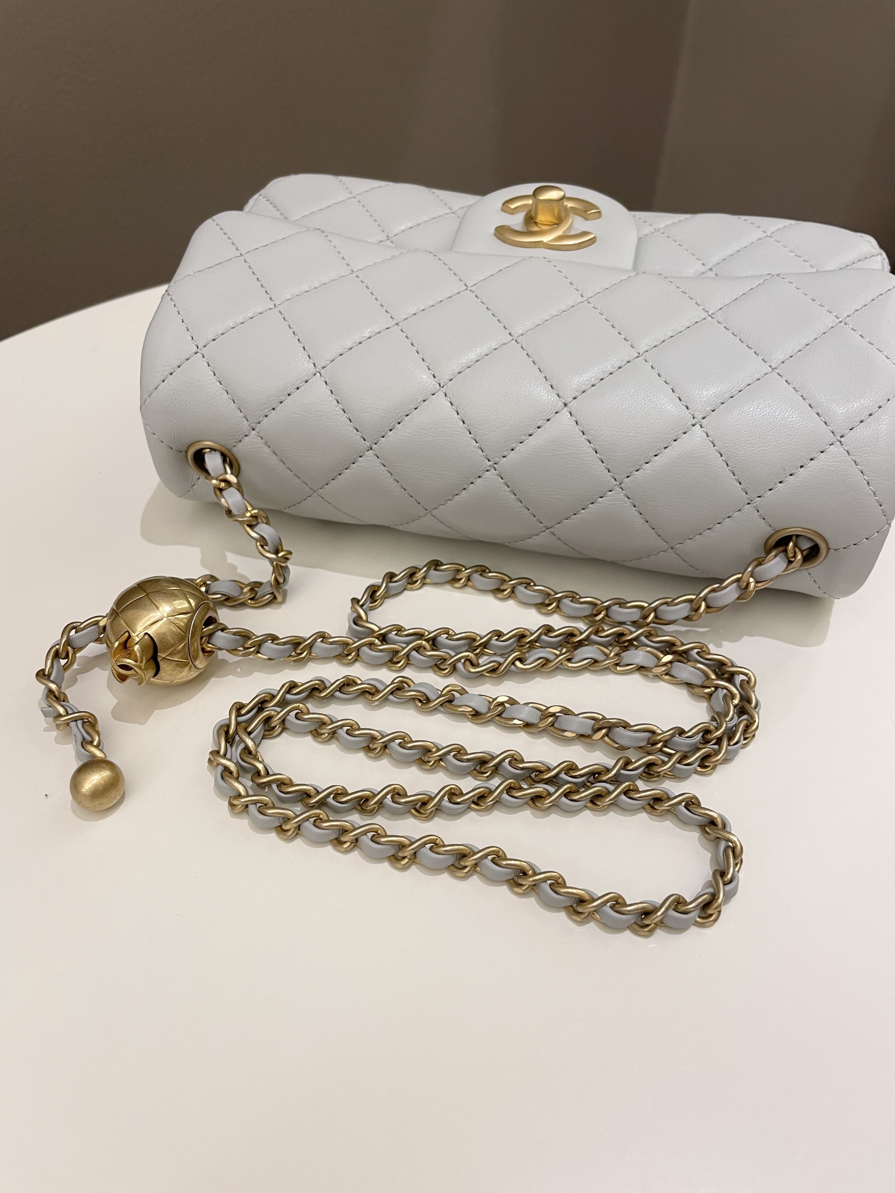 Chanel Pearl Crush Quilted Mini Rectangular Grey Lambskin