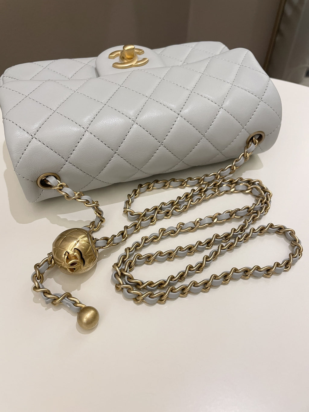 Chanel Pearl Crush Quilted Mini Rectangular Grey Lambskin