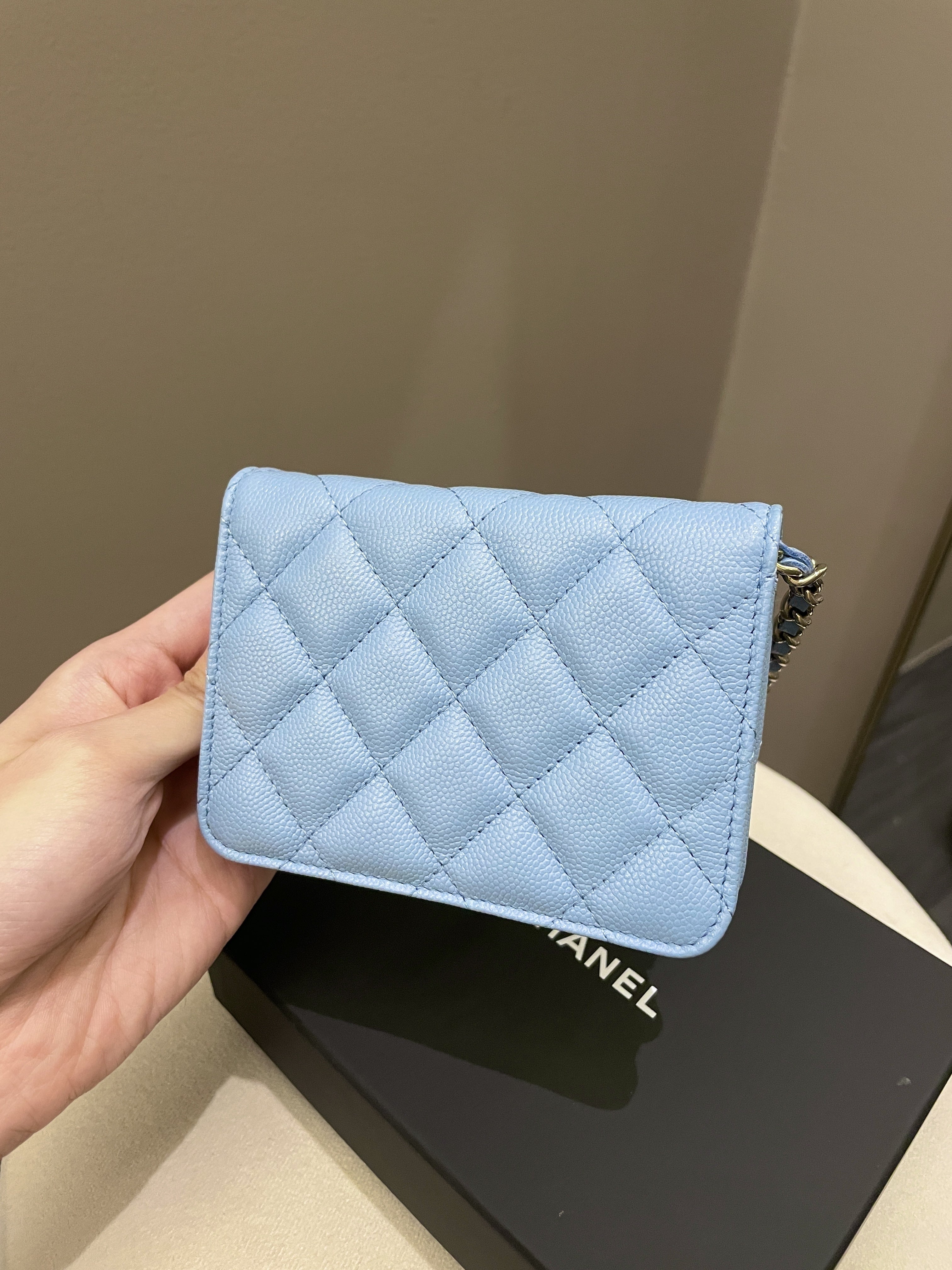 Chanel Quilted Clutch On Chain Blue Caviar
