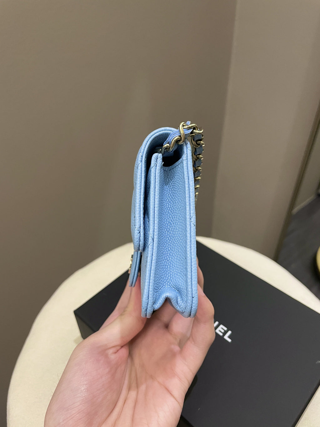 Chanel Quilted Clutch On Chain Blue Caviar