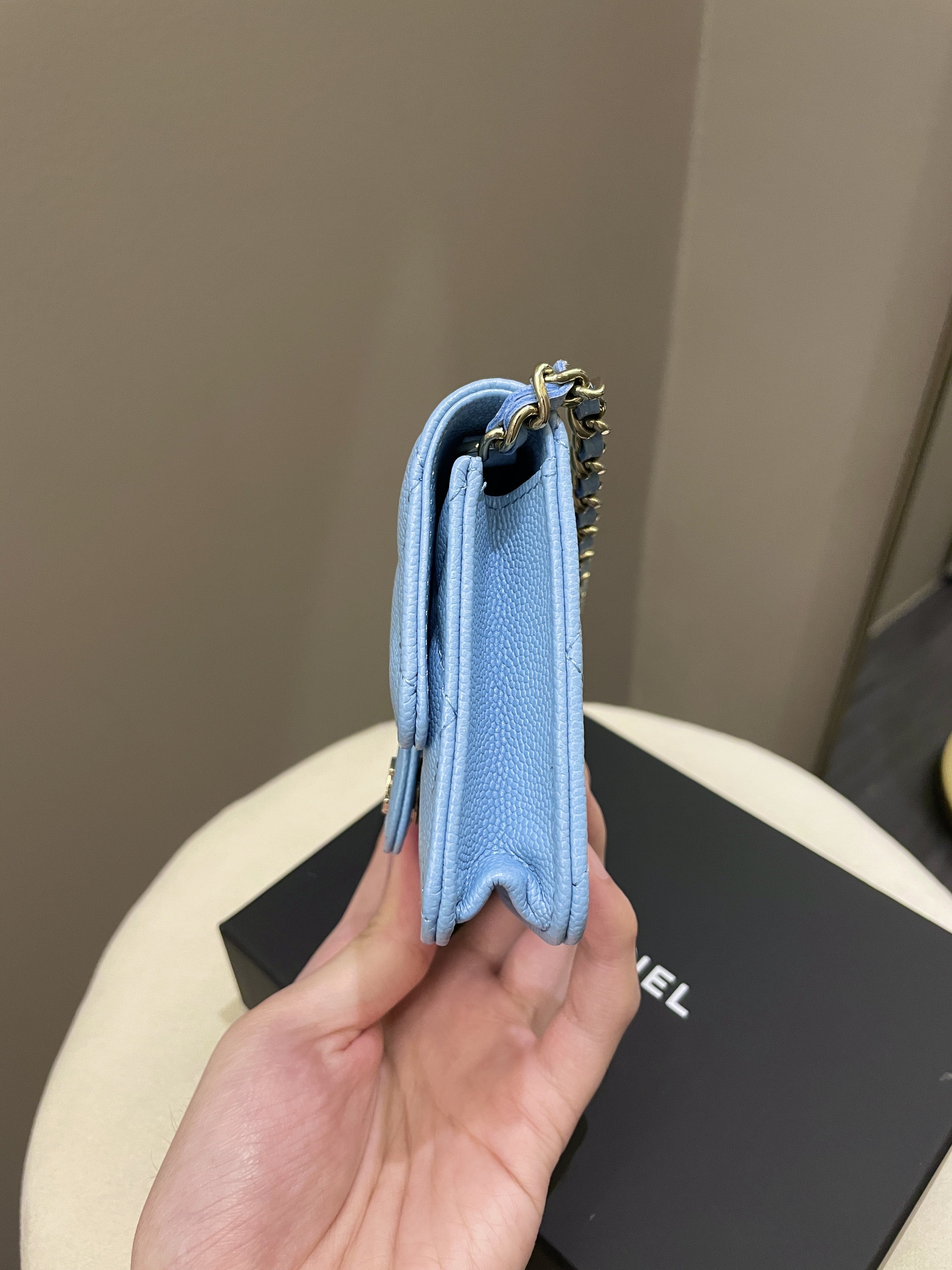 Chanel Quilted Clutch On Chain Blue Caviar