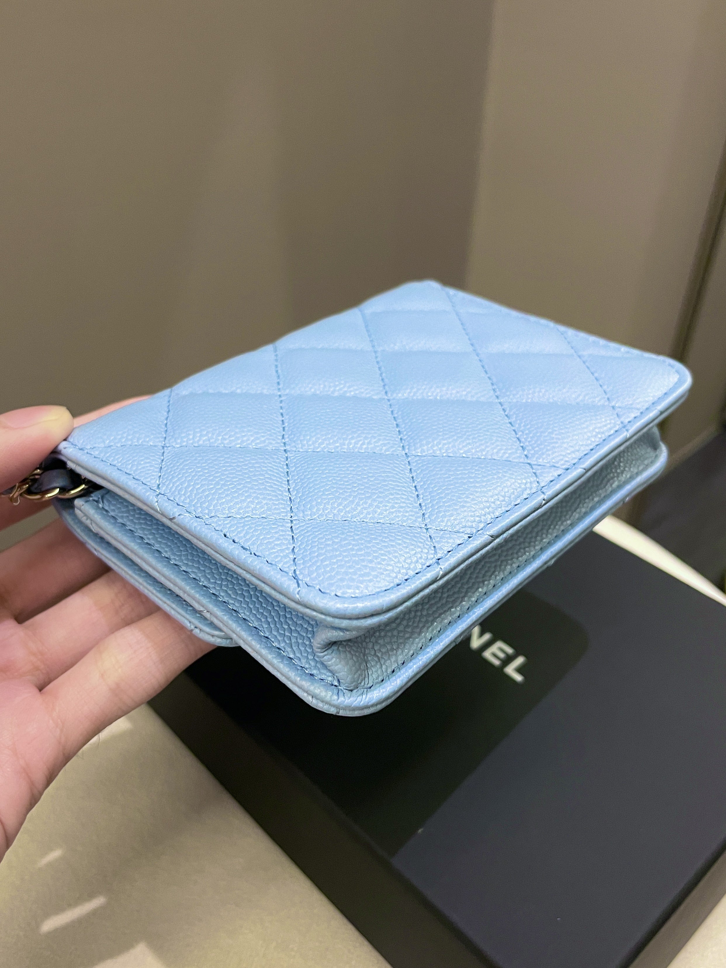 Chanel Quilted Clutch On Chain Blue Caviar