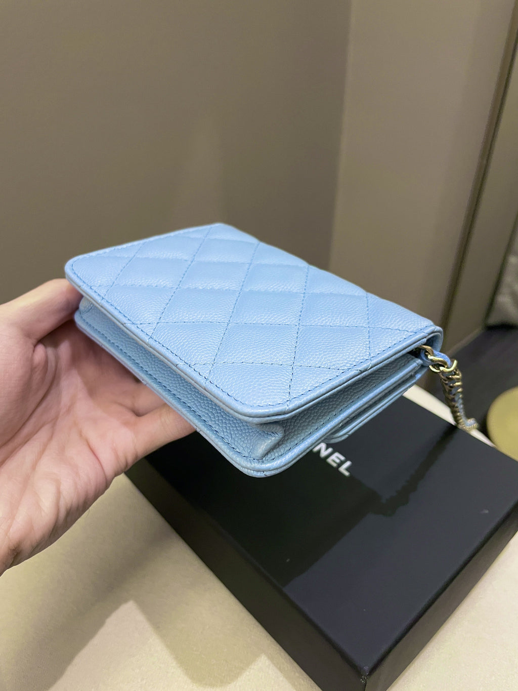 Chanel Quilted Clutch On Chain Blue Caviar