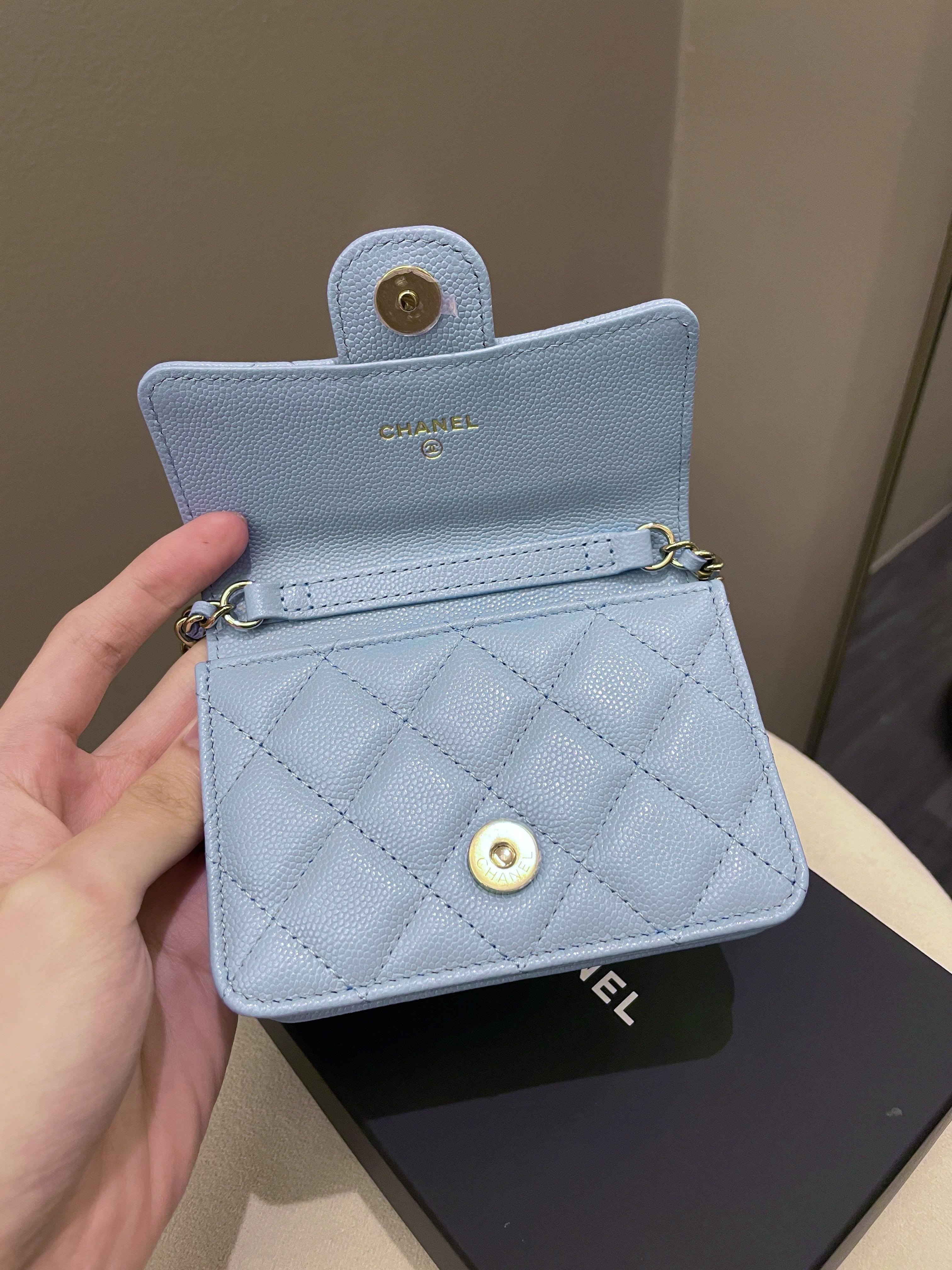 Chanel Quilted Clutch On Chain Blue Caviar