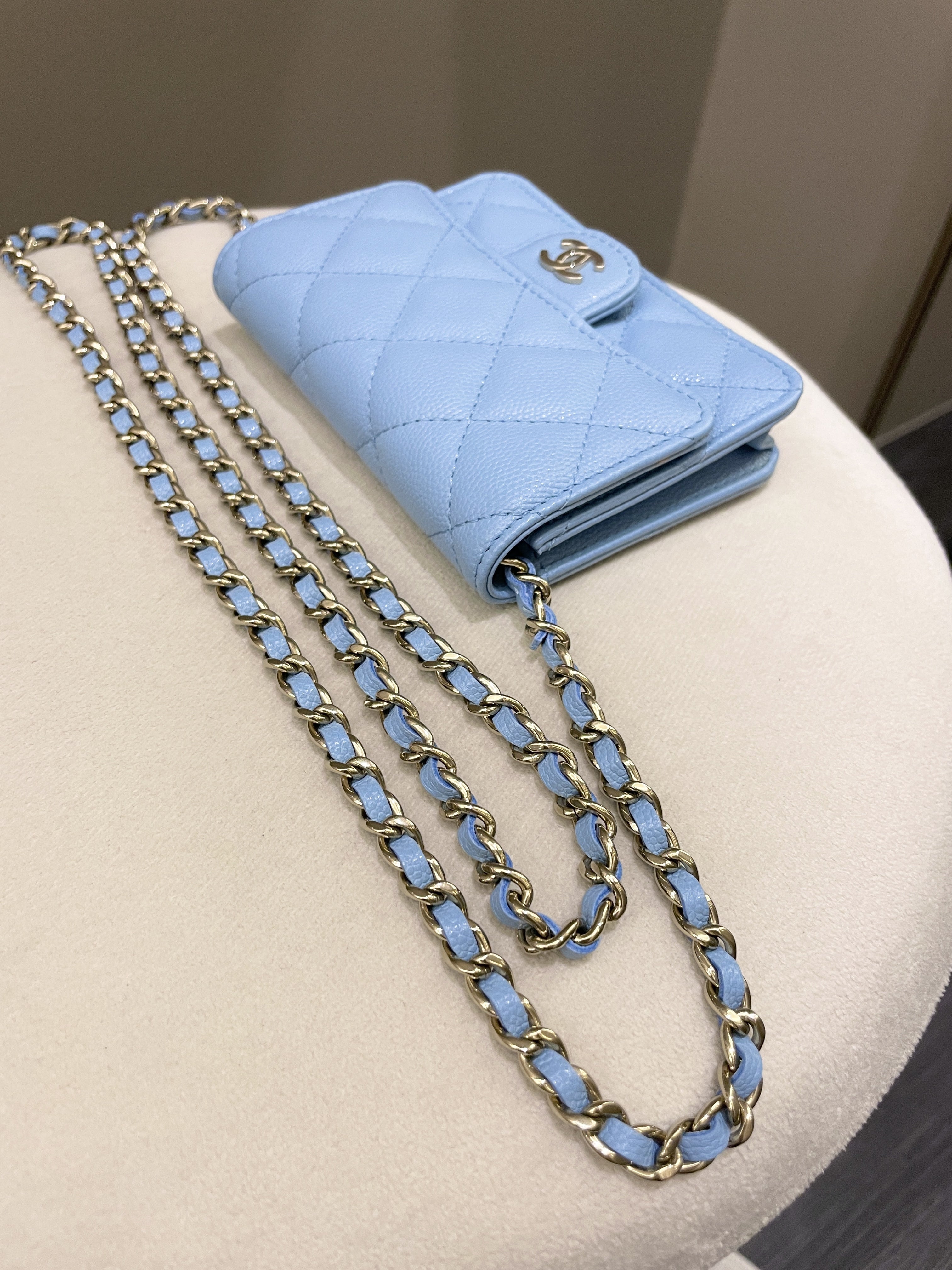 Chanel Quilted Clutch On Chain Blue Caviar