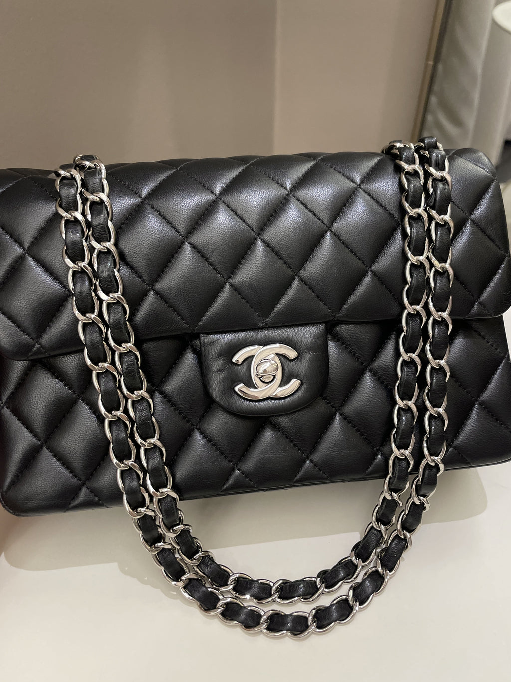 Chanel Classic Quilted Small Double Flap Black Lambskin