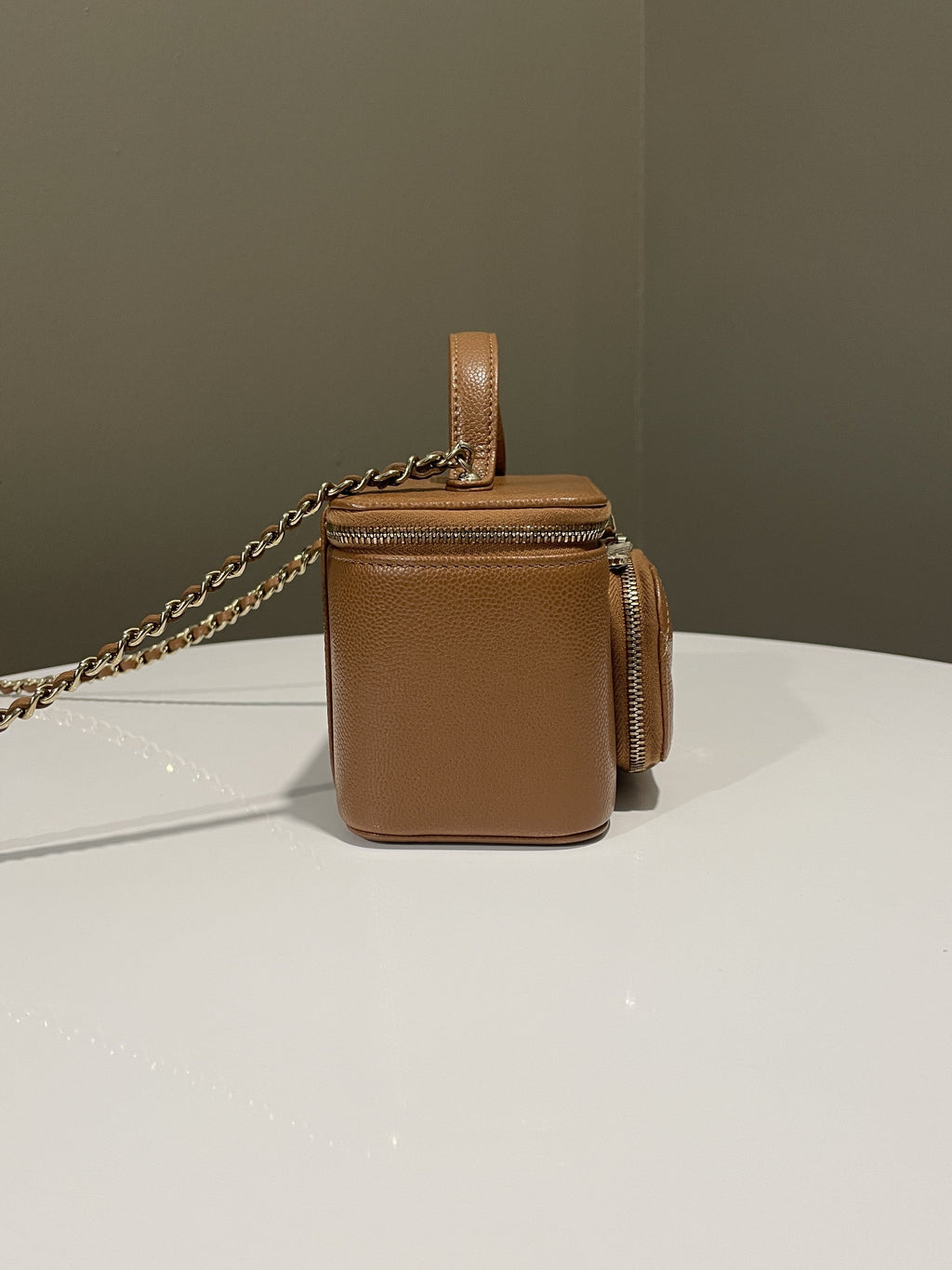 Chanel 23P Business Affinity Top Handle Vanity Rectangular Tan Caviar