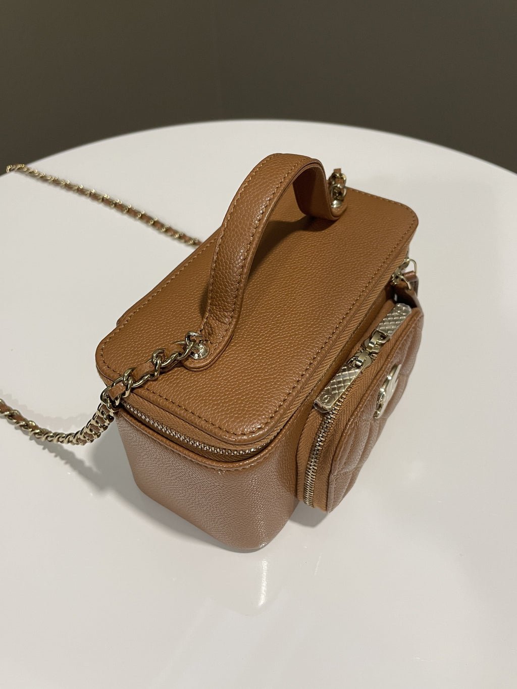 Chanel 23P Business Affinity Top Handle Vanity Rectangular Tan Caviar