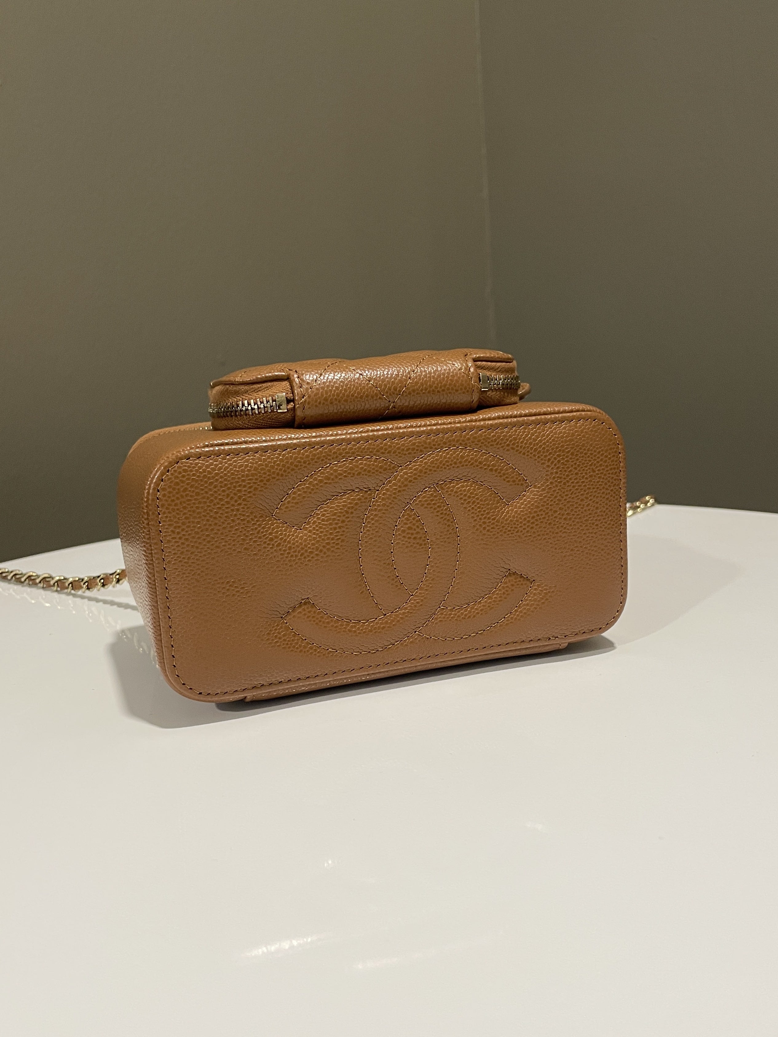 Chanel 23P Business Affinity Top Handle Vanity Rectangular Tan Caviar