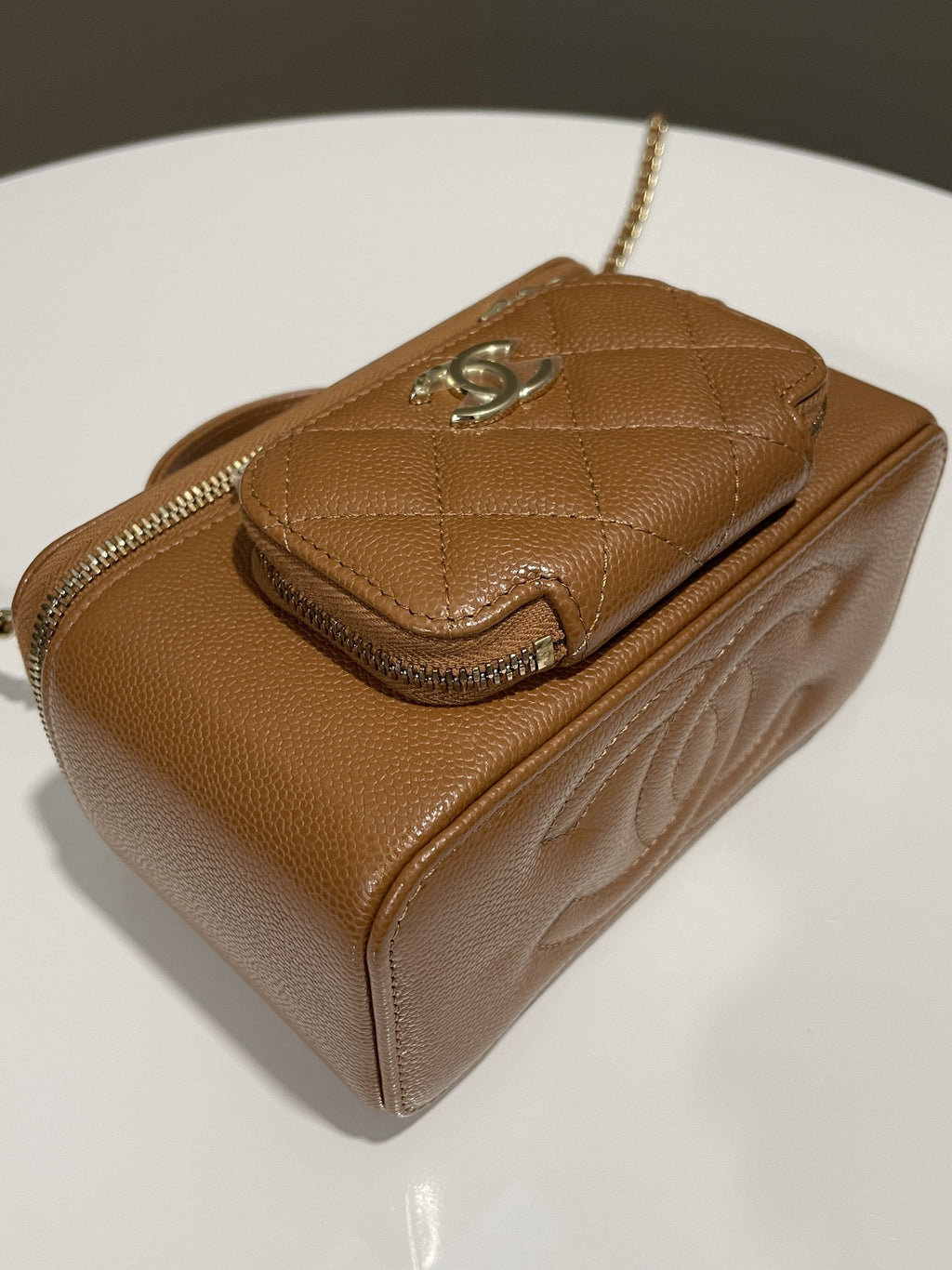 Chanel 23P Business Affinity Top Handle Vanity Rectangular Tan Caviar