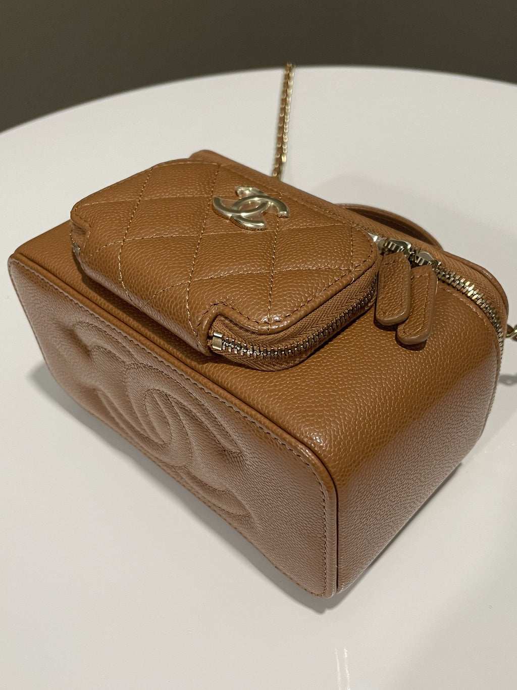 Chanel 23P Business Affinity Top Handle Vanity Rectangular Tan Caviar