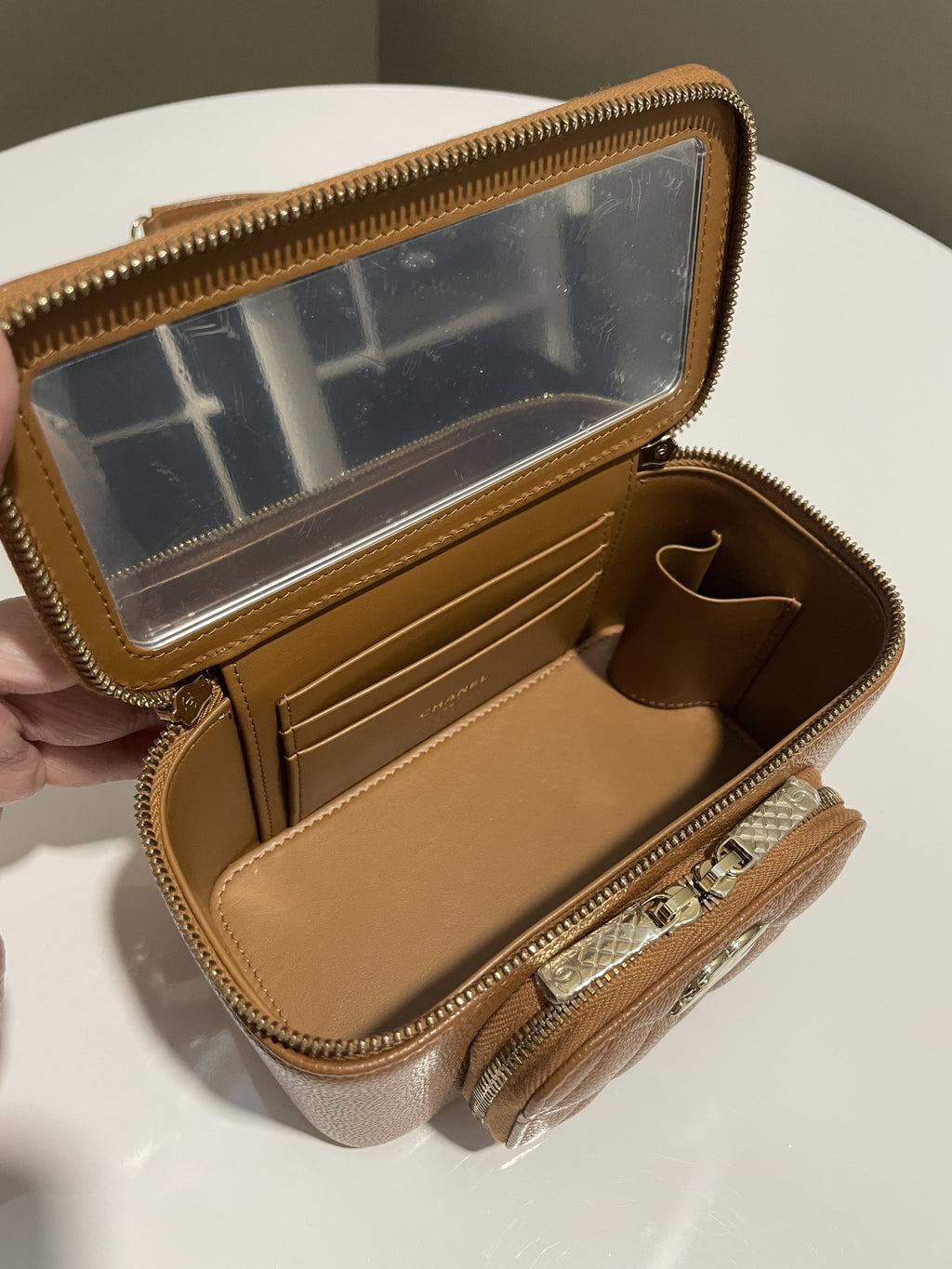 Chanel 23P Business Affinity Top Handle Vanity Rectangular Tan Caviar