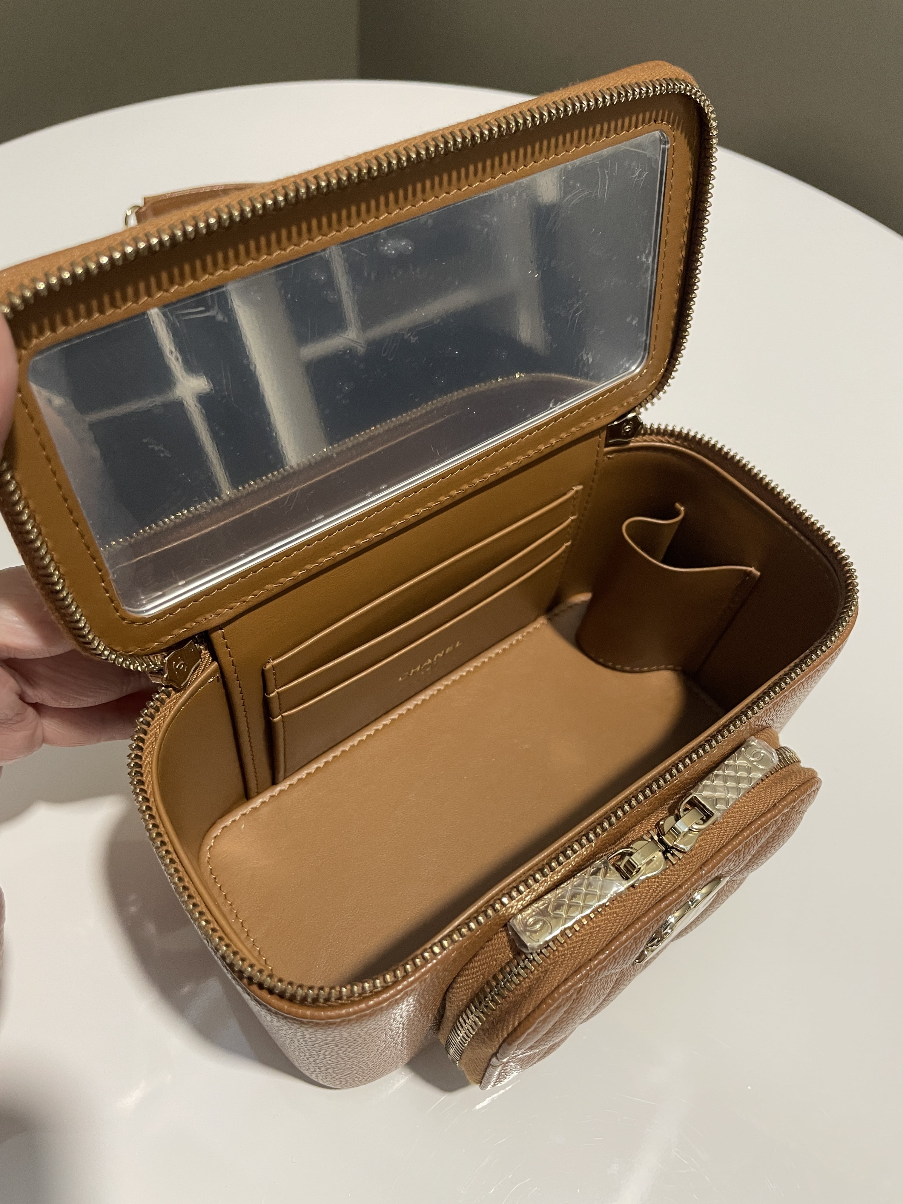 Chanel 23P Business Affinity Top Handle Vanity Rectangular Tan Caviar