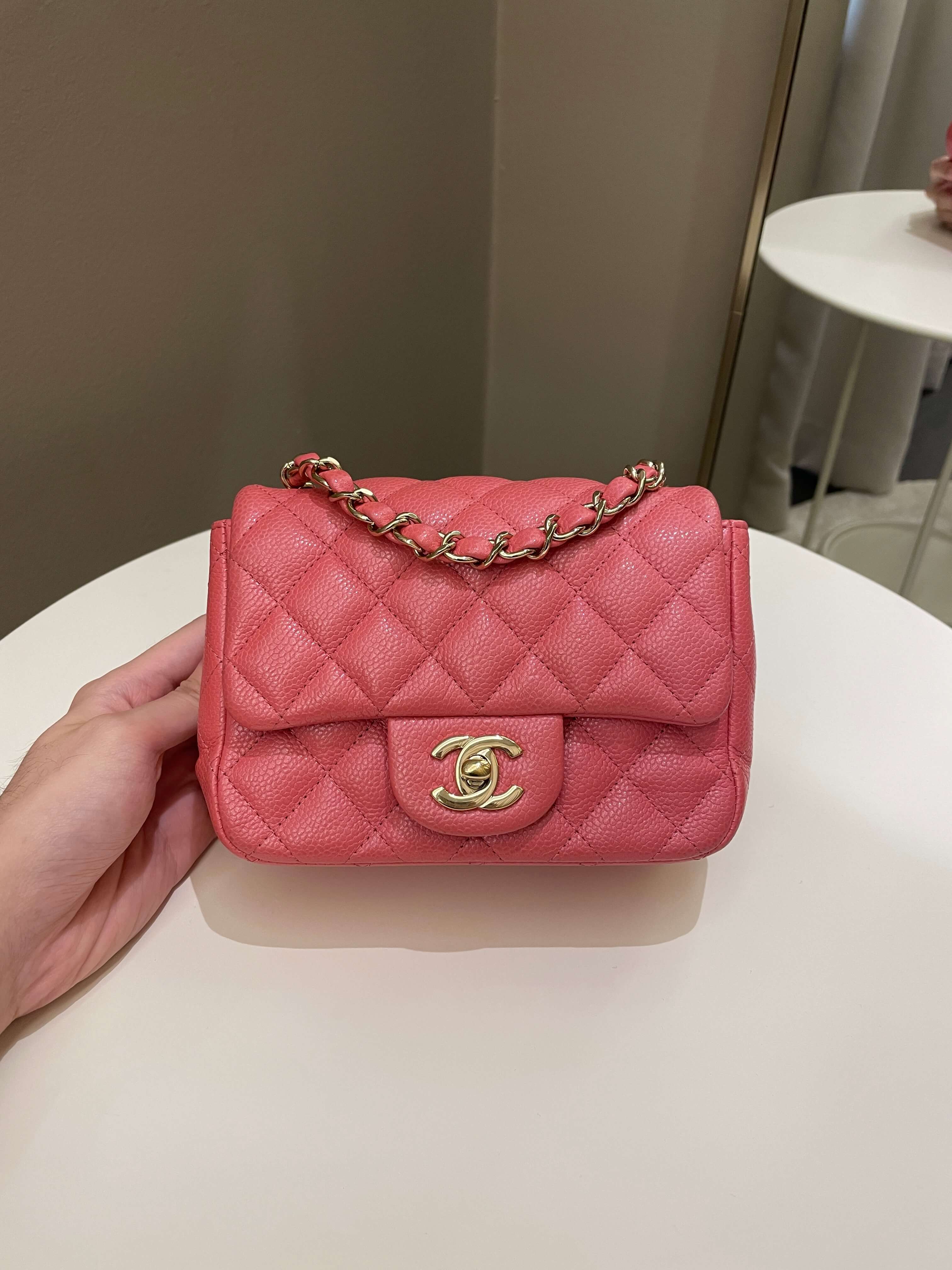 Chanel 18S Classic Quilted Mini Square Pearly Pink Caviar