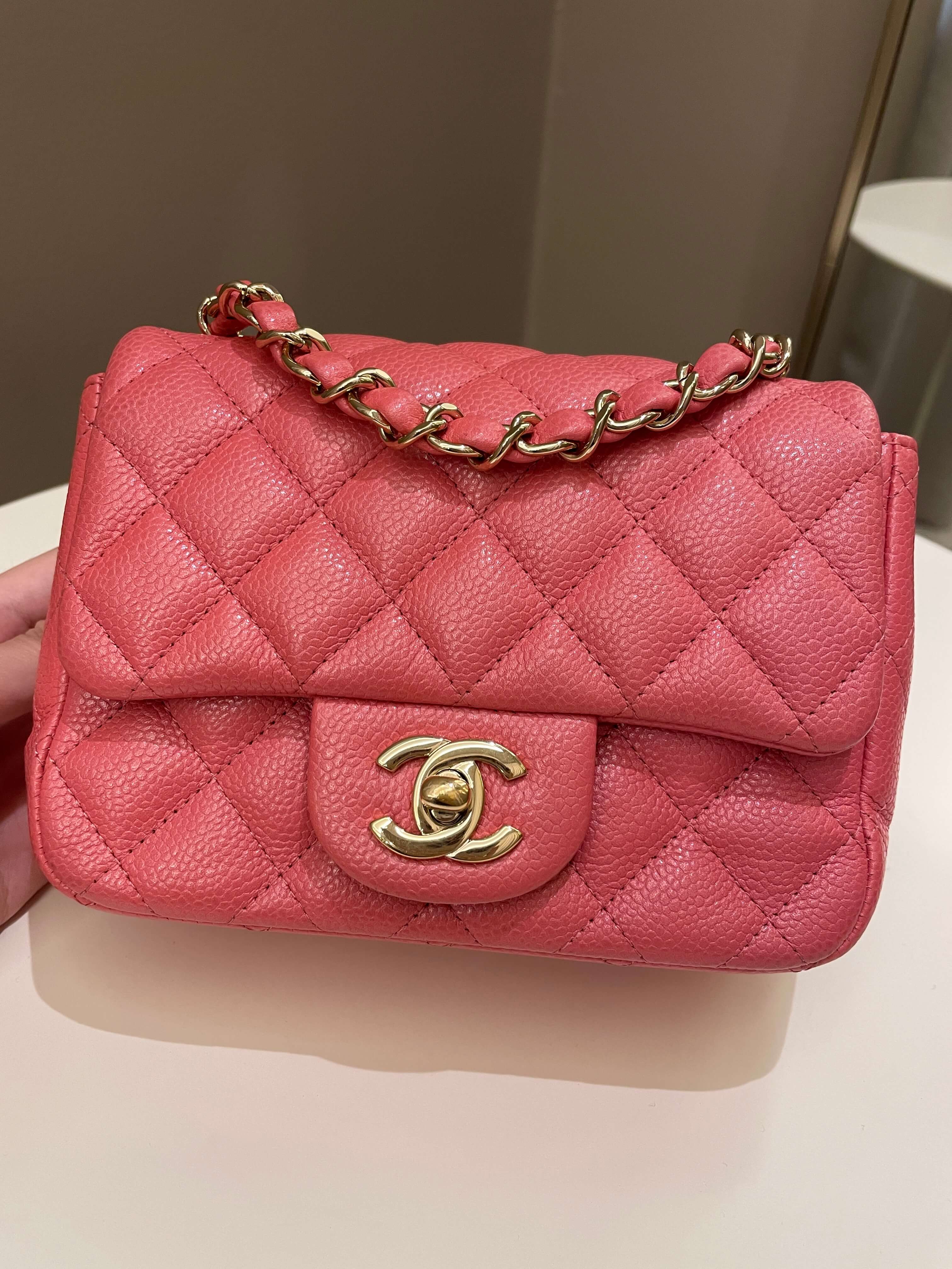 Chanel 18S Classic Quilted Mini Square Pearly Pink Caviar