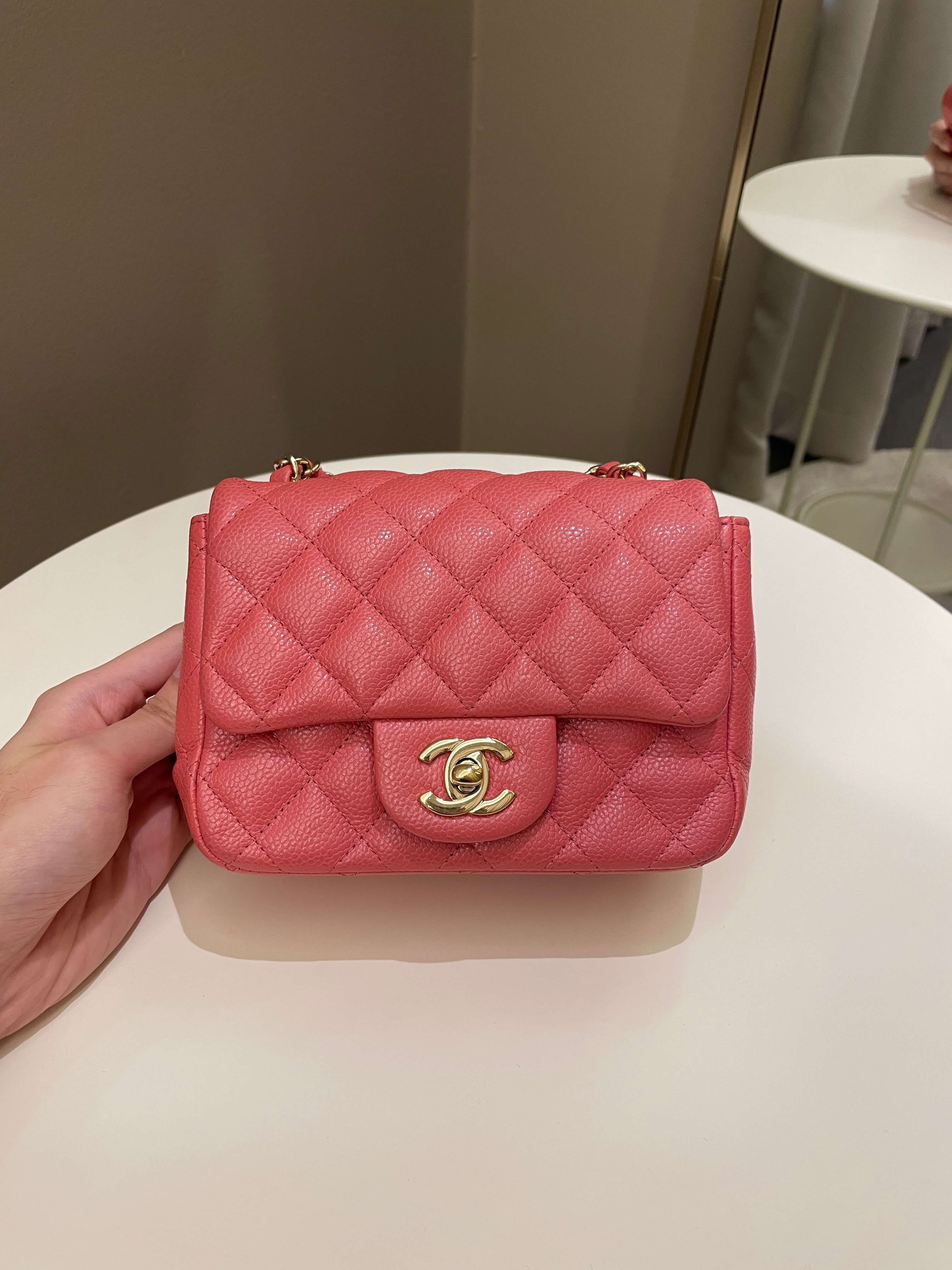 Chanel 18S Classic Quilted Mini Square Pearly Pink Caviar