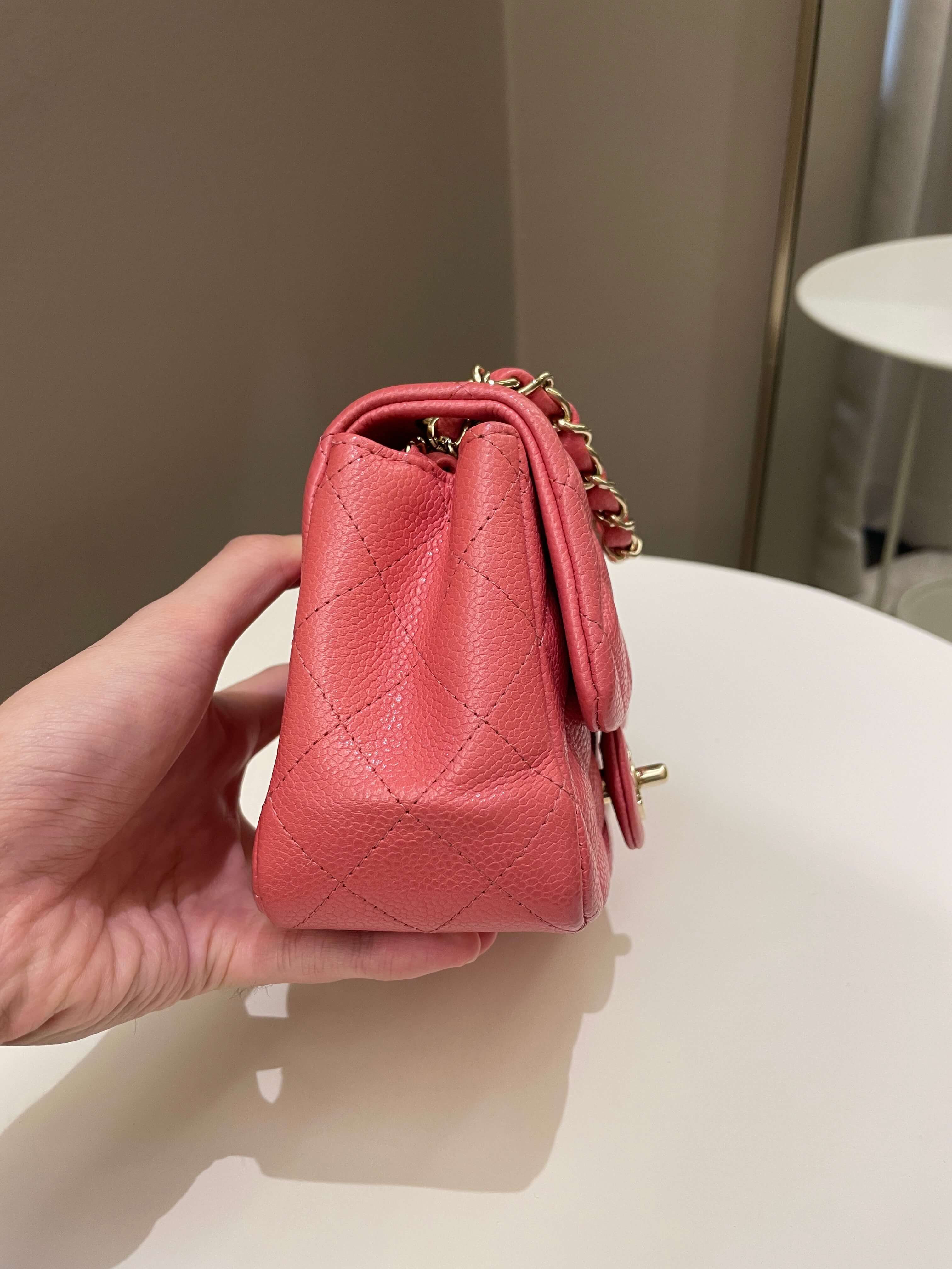 Chanel 18S Classic Quilted Mini Square Pearly Pink Caviar