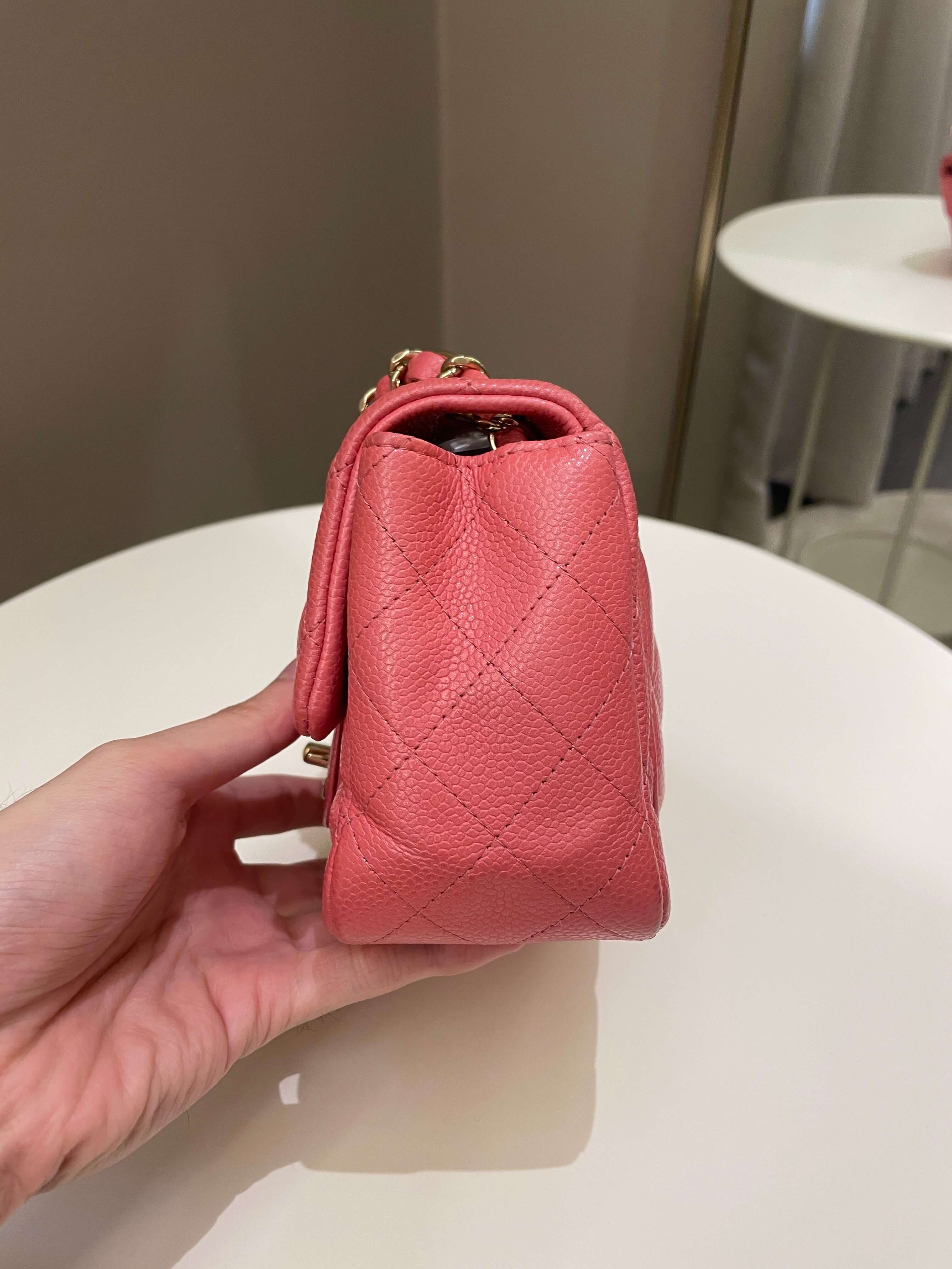 Chanel 18S Classic Quilted Mini Square Pearly Pink Caviar