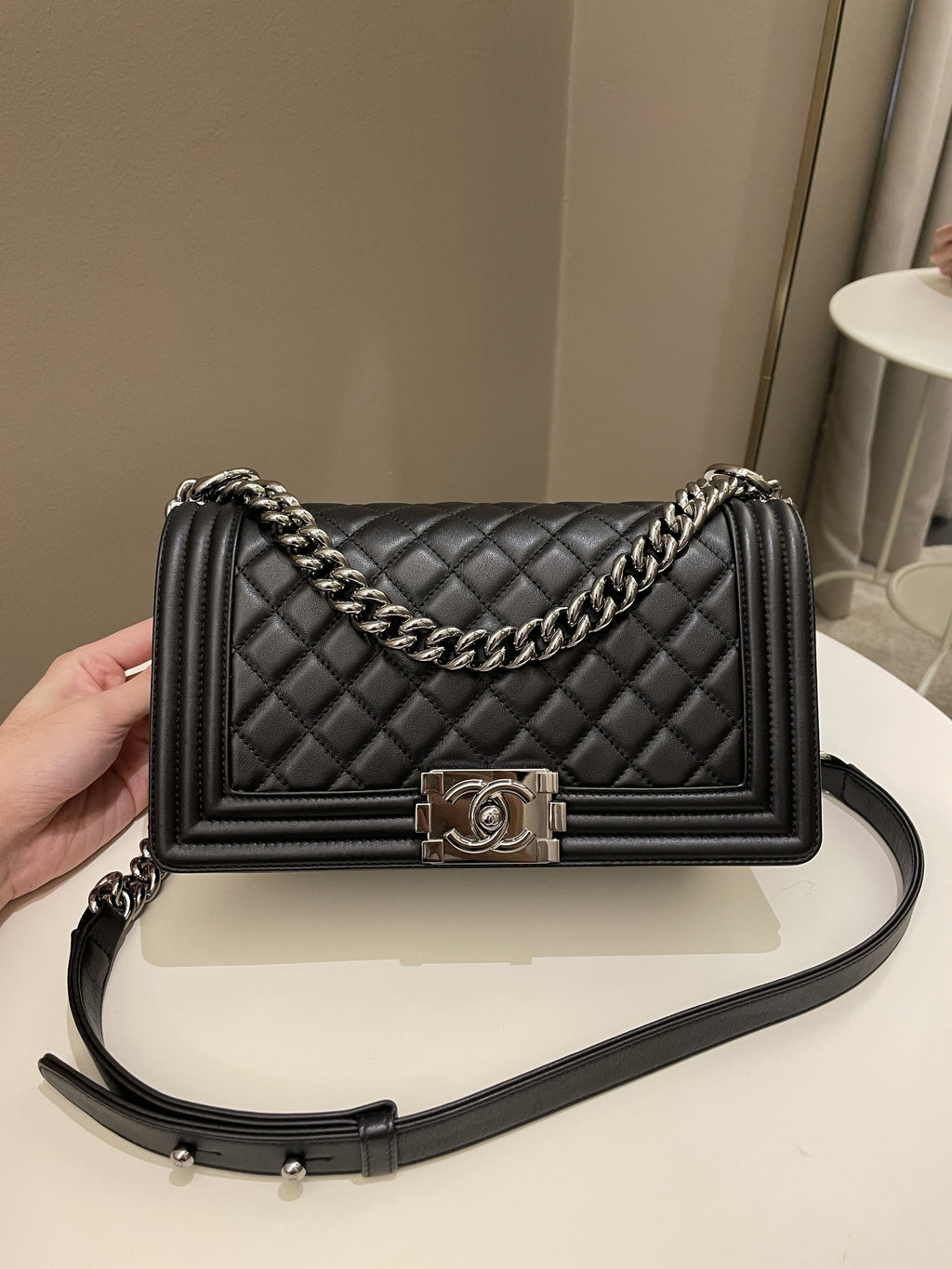 Chanel Quilted Boy Old Medium Black Calfskin