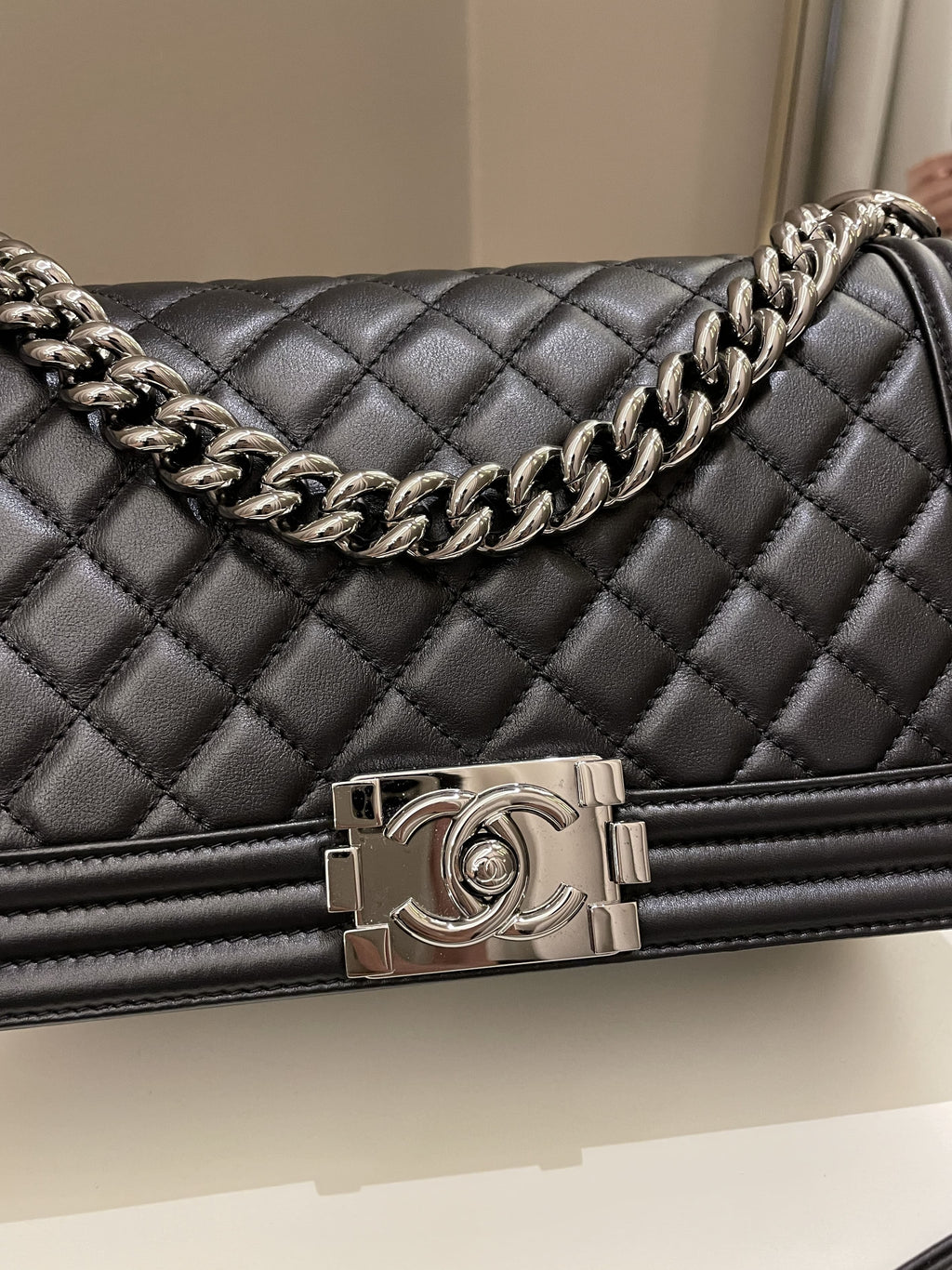 Chanel Quilted Boy Old Medium Black Calfskin
