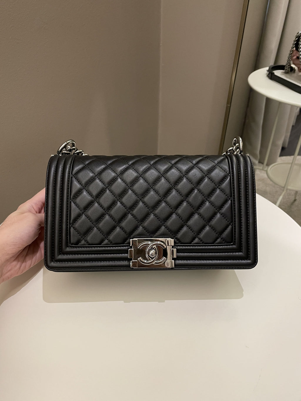 Chanel Quilted Boy Old Medium Black Calfskin