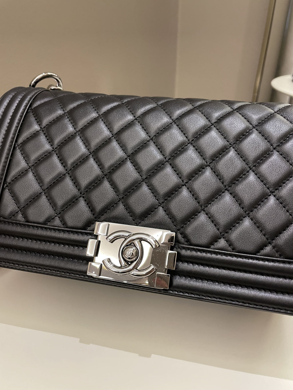 Chanel Quilted Boy Old Medium Black Calfskin