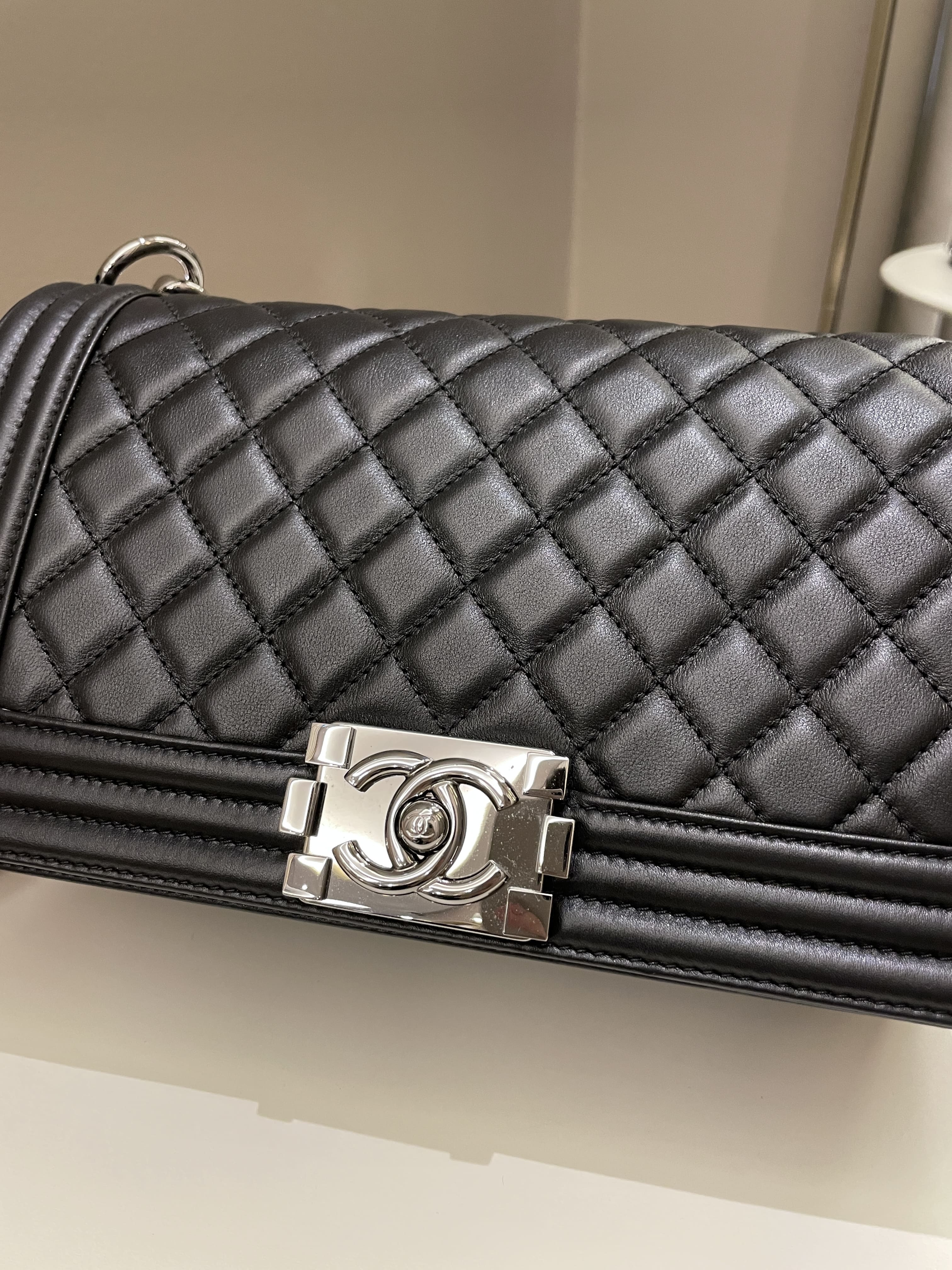 Chanel Quilted Boy Old Medium Black Calfskin