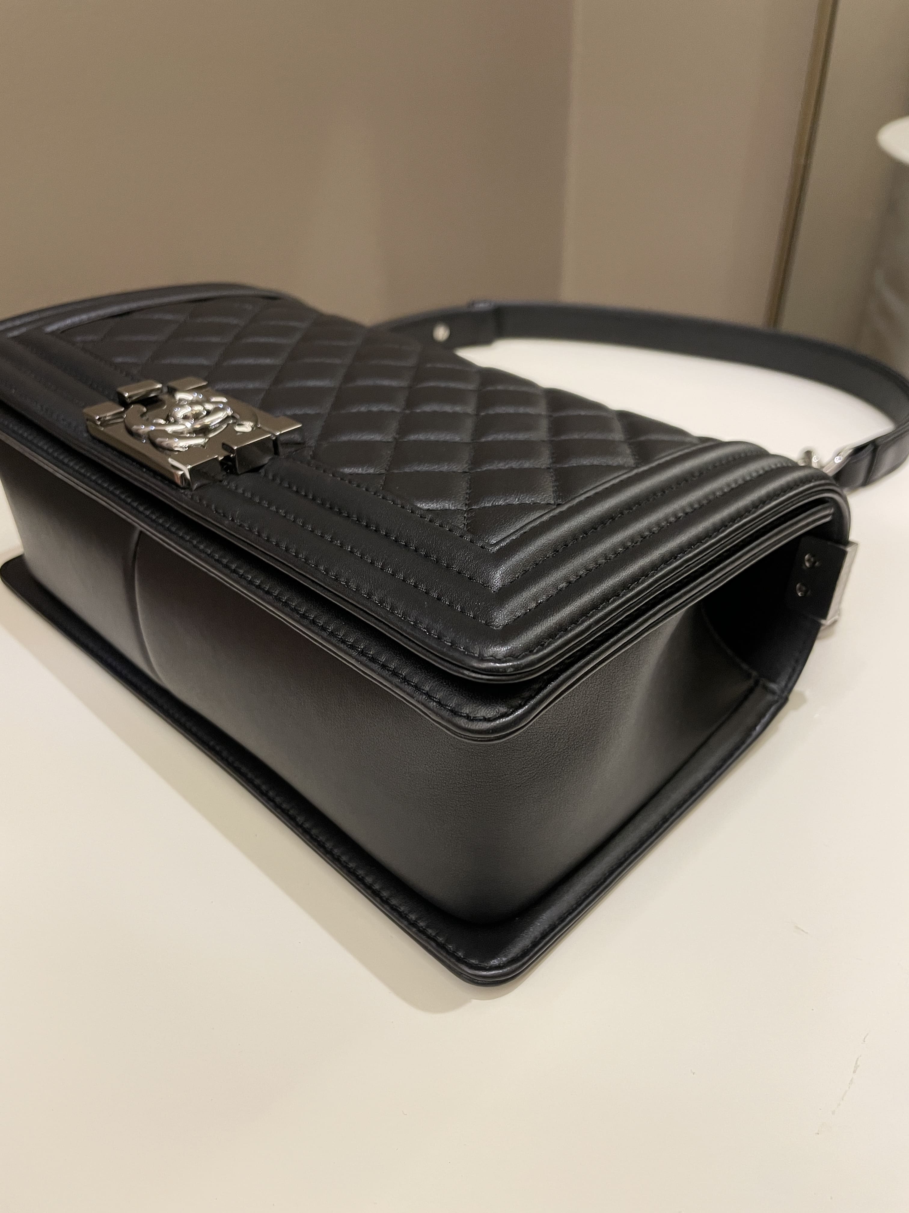 Chanel Quilted Boy Old Medium Black Calfskin