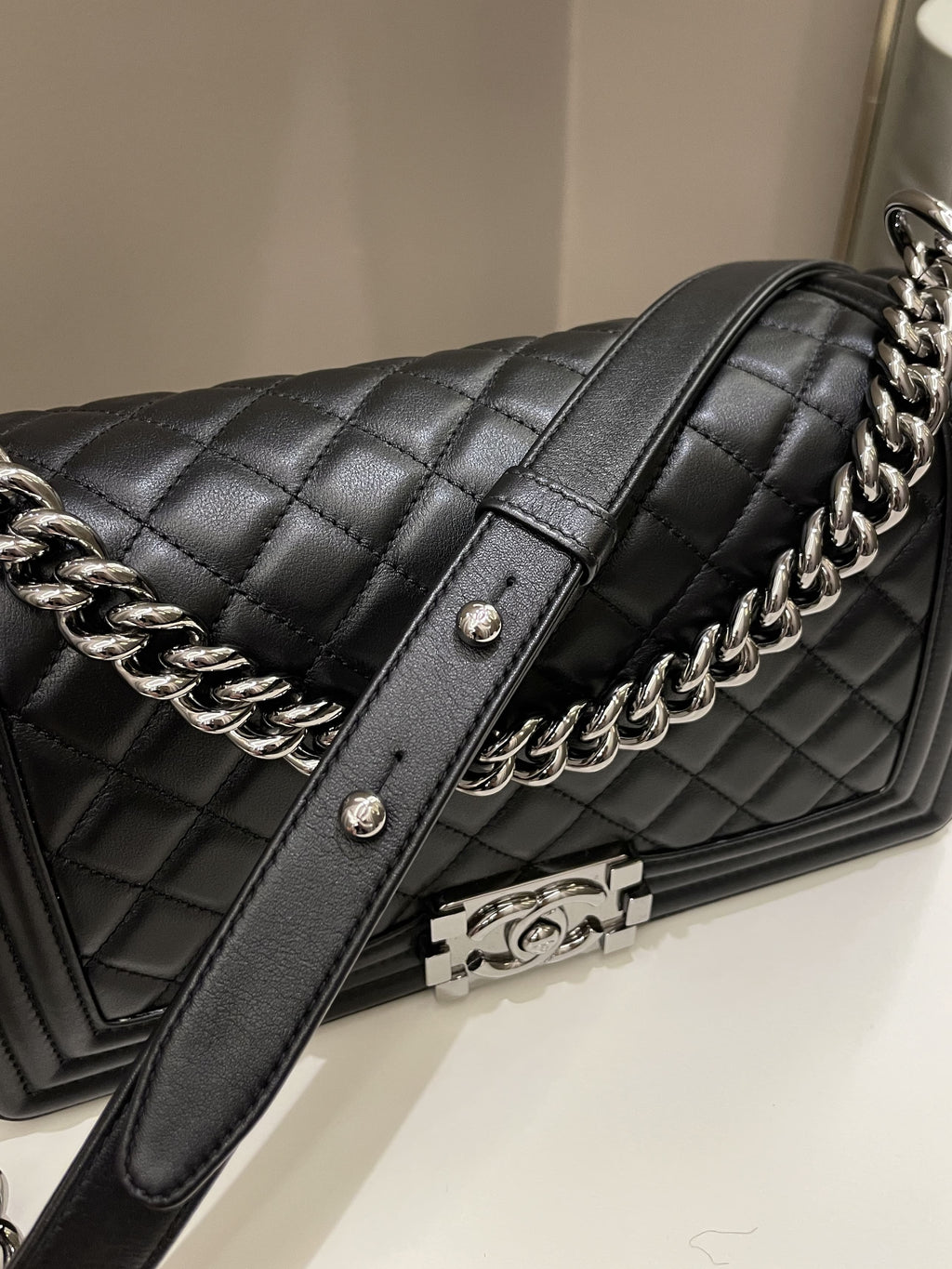 Chanel Quilted Boy Old Medium Black Calfskin