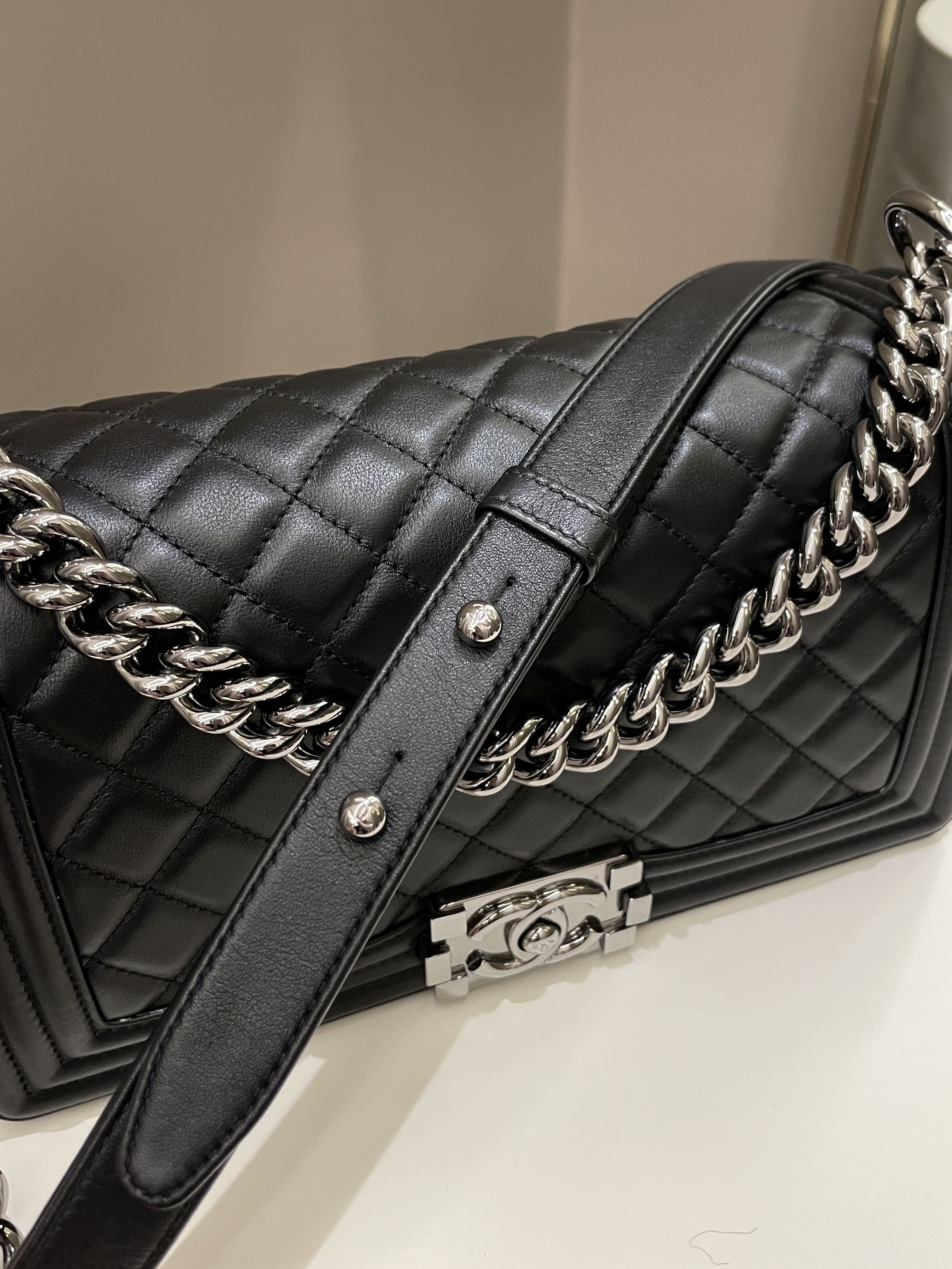 Chanel Quilted Boy Old Medium Black Calfskin