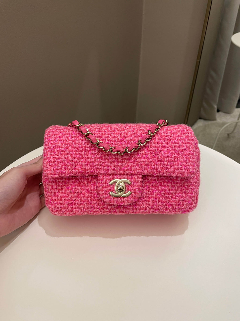 Chanel Classic Mini Rectangular Pink Tweed