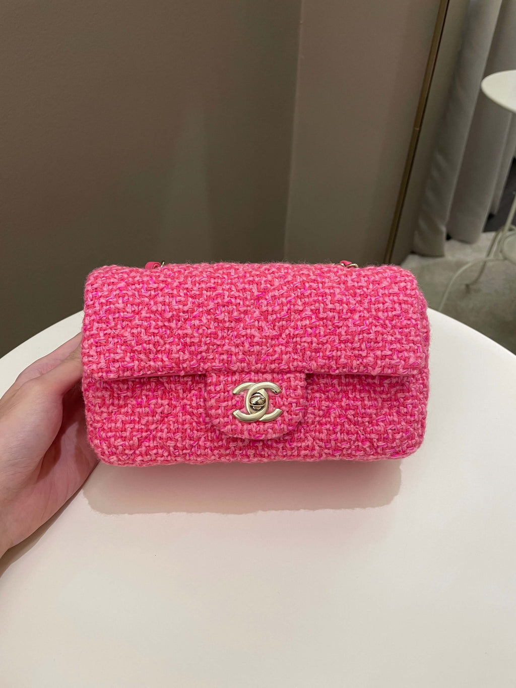 Chanel Classic Mini Rectangular Pink Tweed