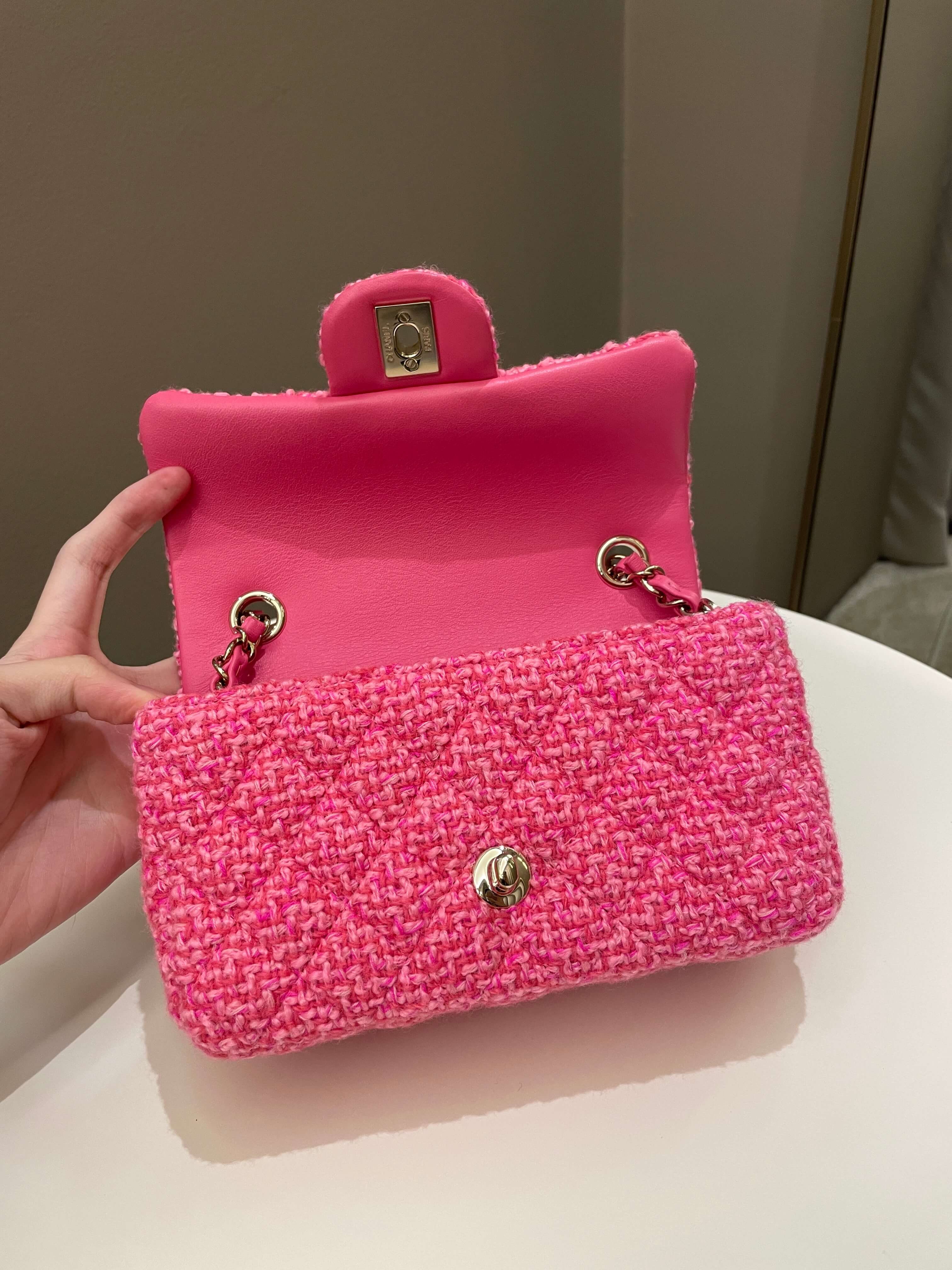 Chanel Classic Mini Rectangular Pink Tweed