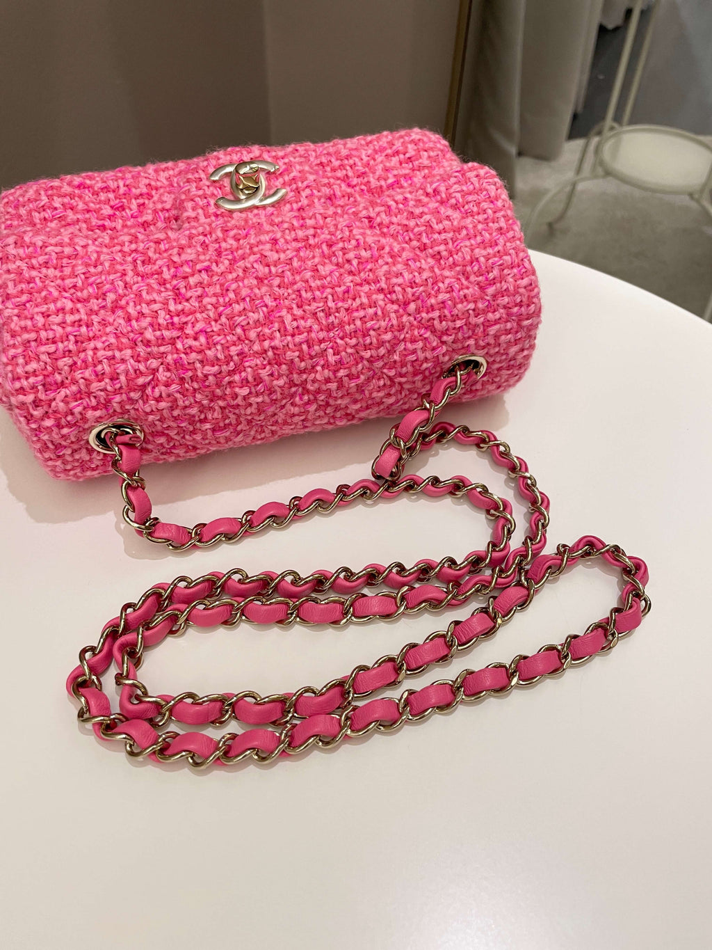 Chanel Classic Mini Rectangular Pink Tweed