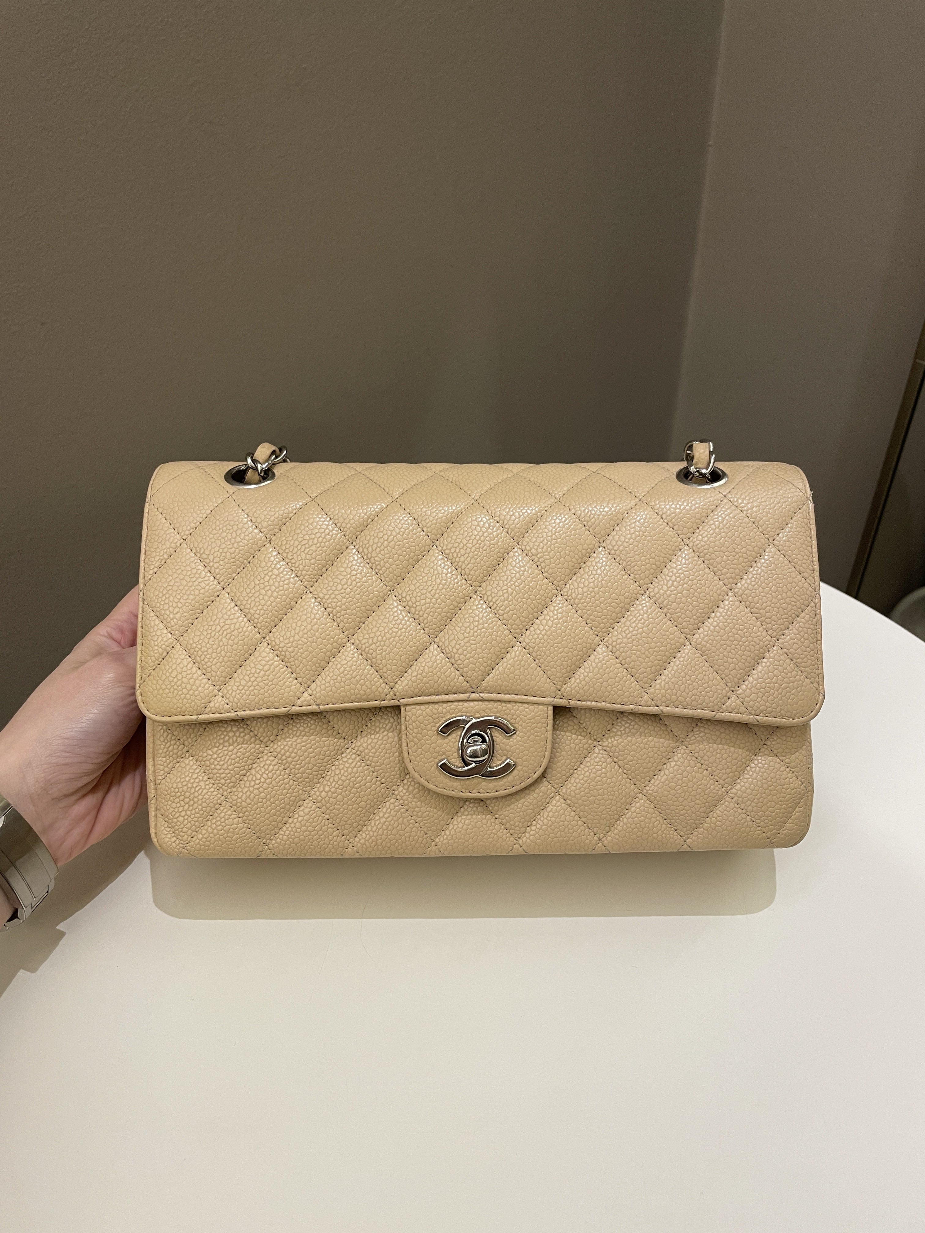 Chanel Classic Quilted Medium Double Flap Beige Caviar