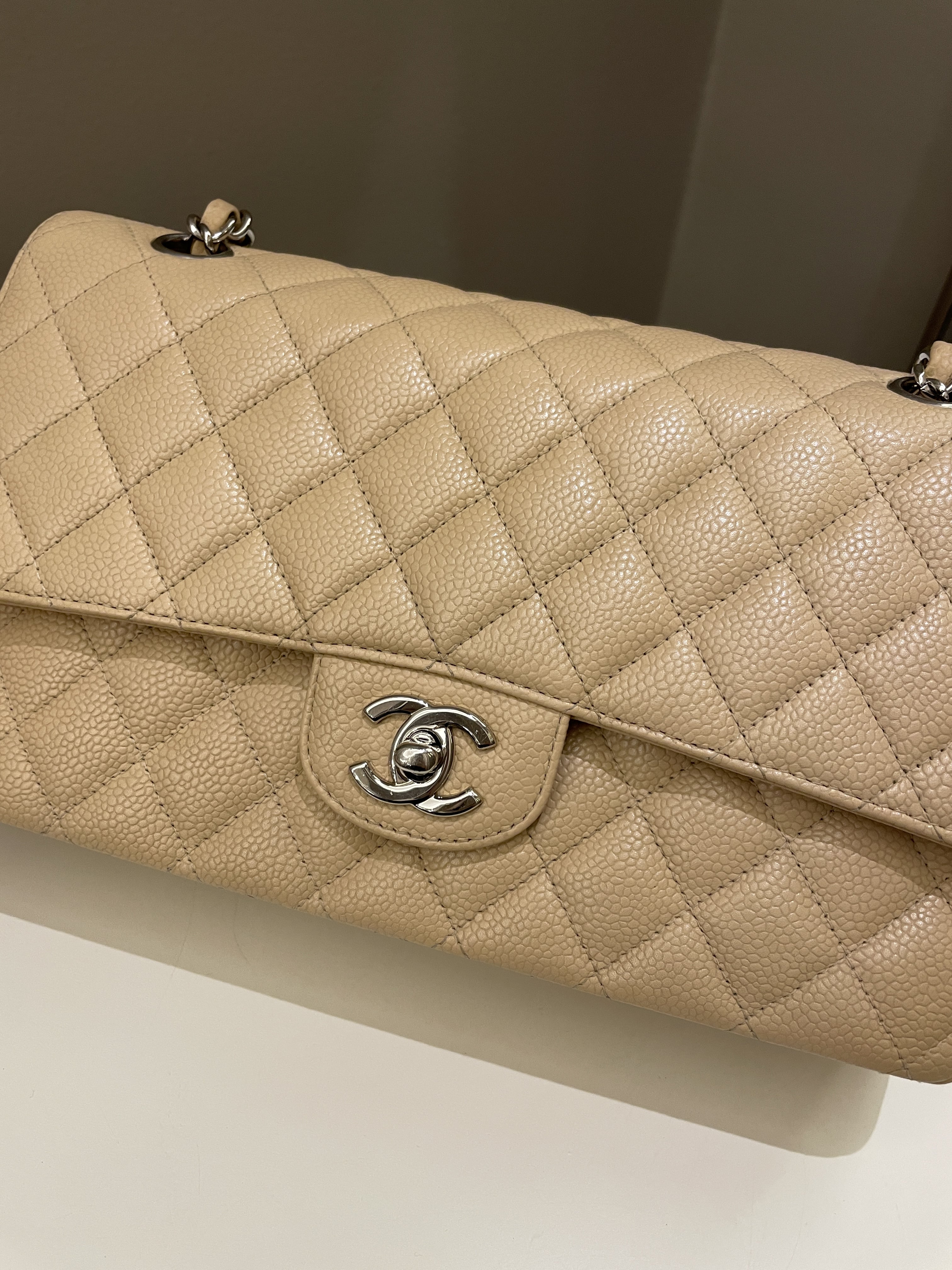 Chanel Classic Quilted Medium Double Flap Beige Caviar