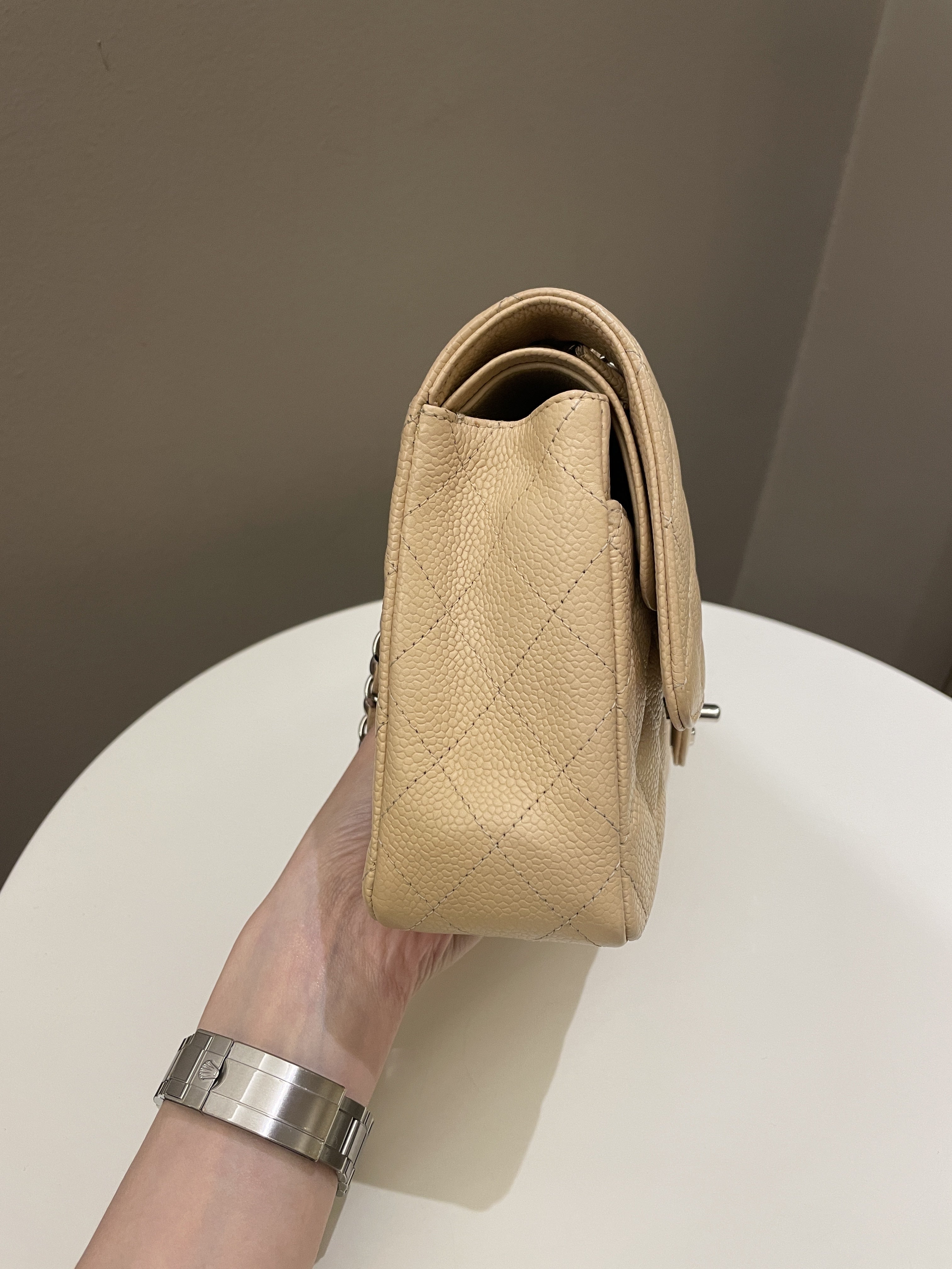 Chanel Classic Quilted Medium Double Flap Beige Caviar