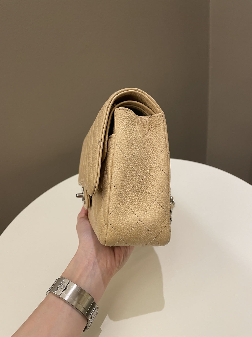 Chanel Classic Quilted Medium Double Flap Beige Caviar
