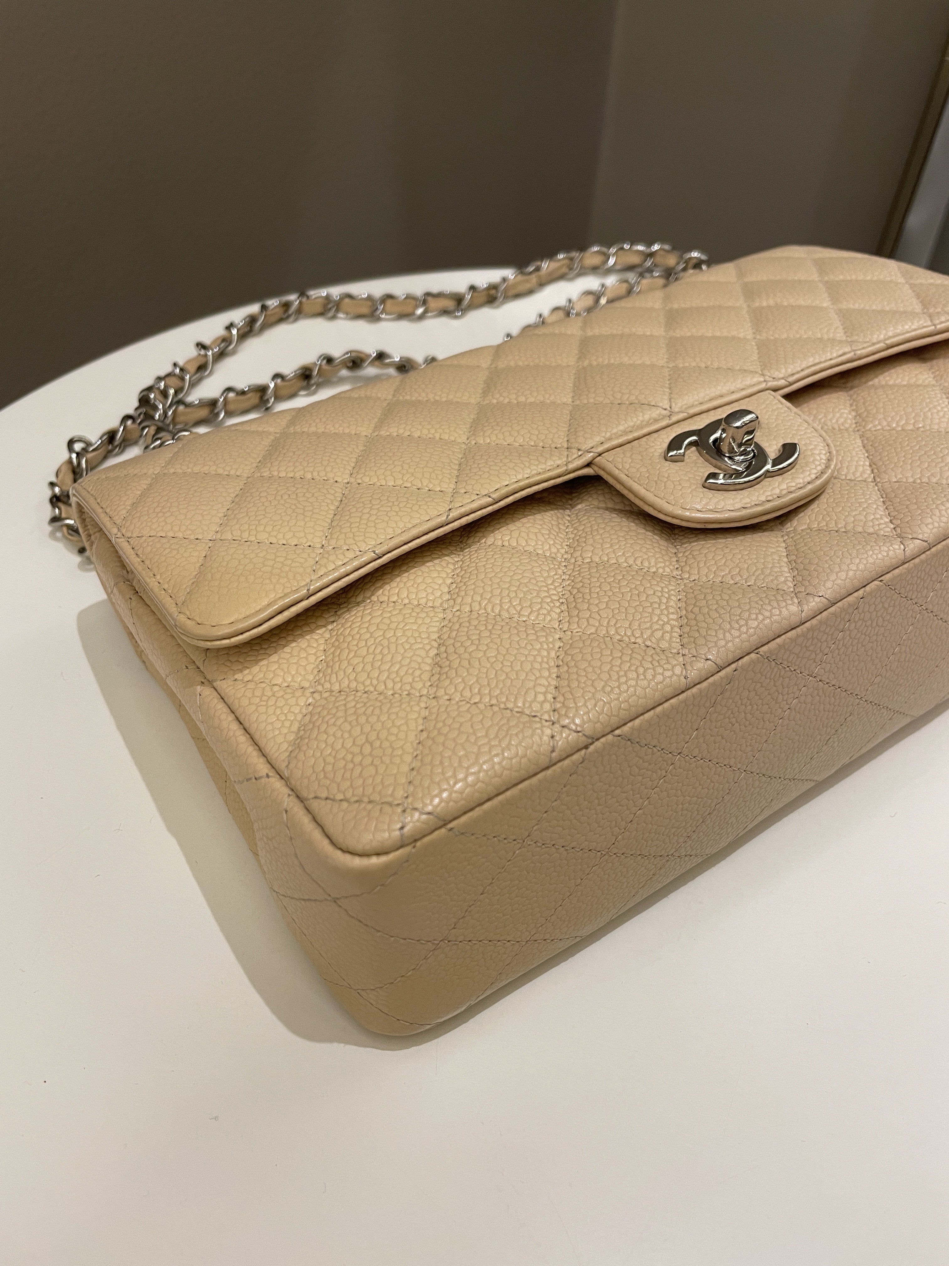 Chanel Classic Quilted Medium Double Flap Beige Caviar