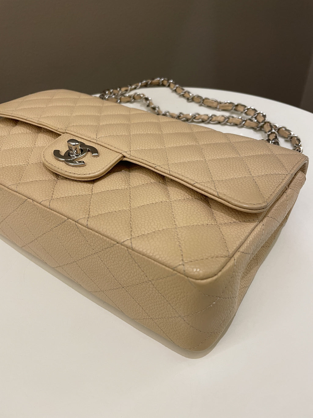 Chanel Classic Quilted Medium Double Flap Beige Caviar