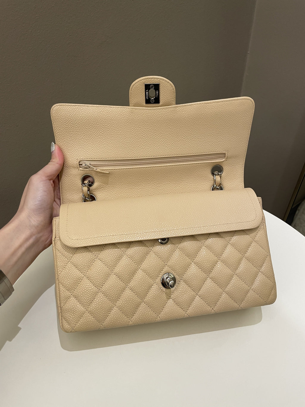 Chanel Classic Quilted Medium Double Flap Beige Caviar