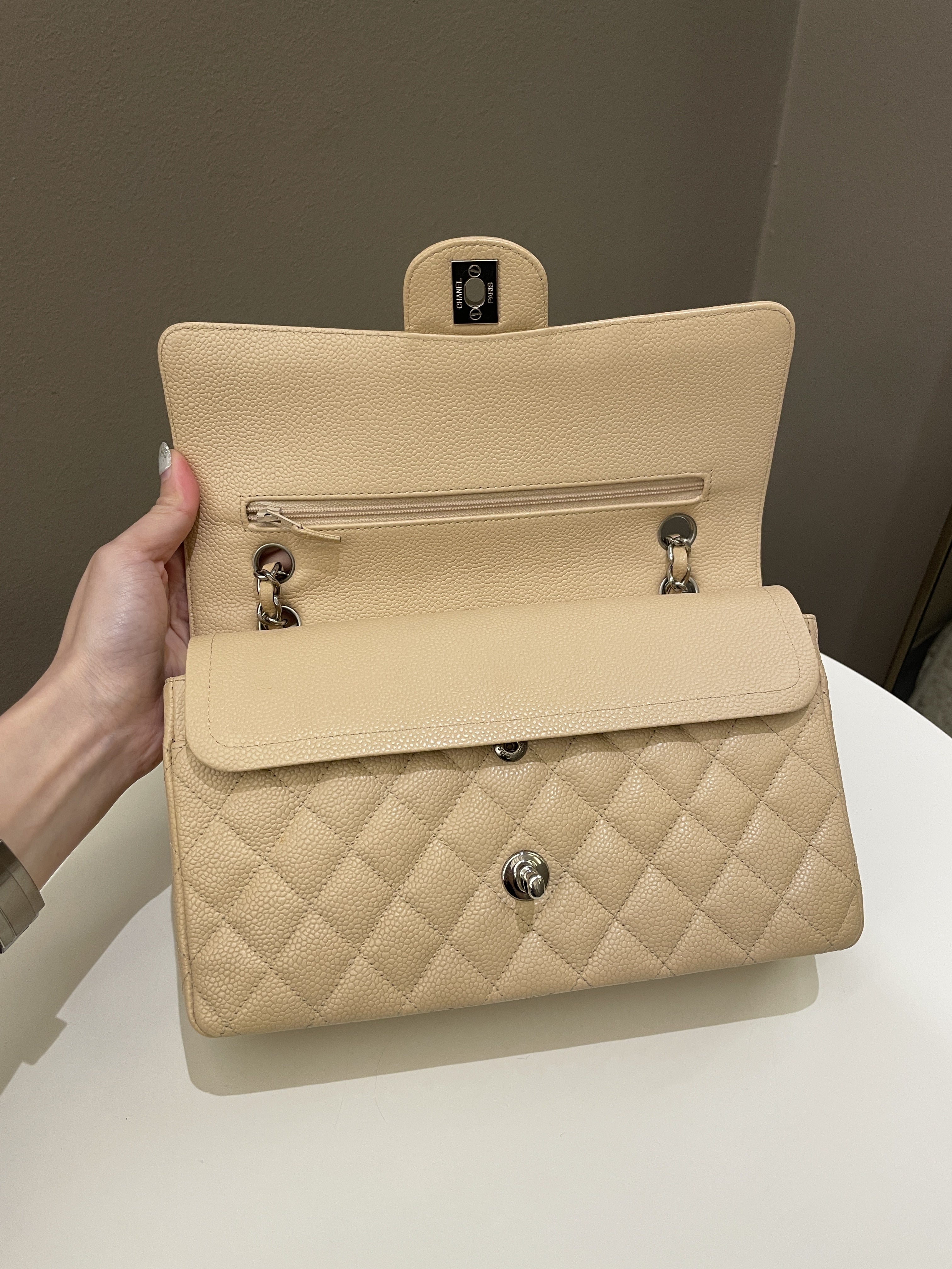 Chanel Classic Quilted Medium Double Flap Beige Caviar