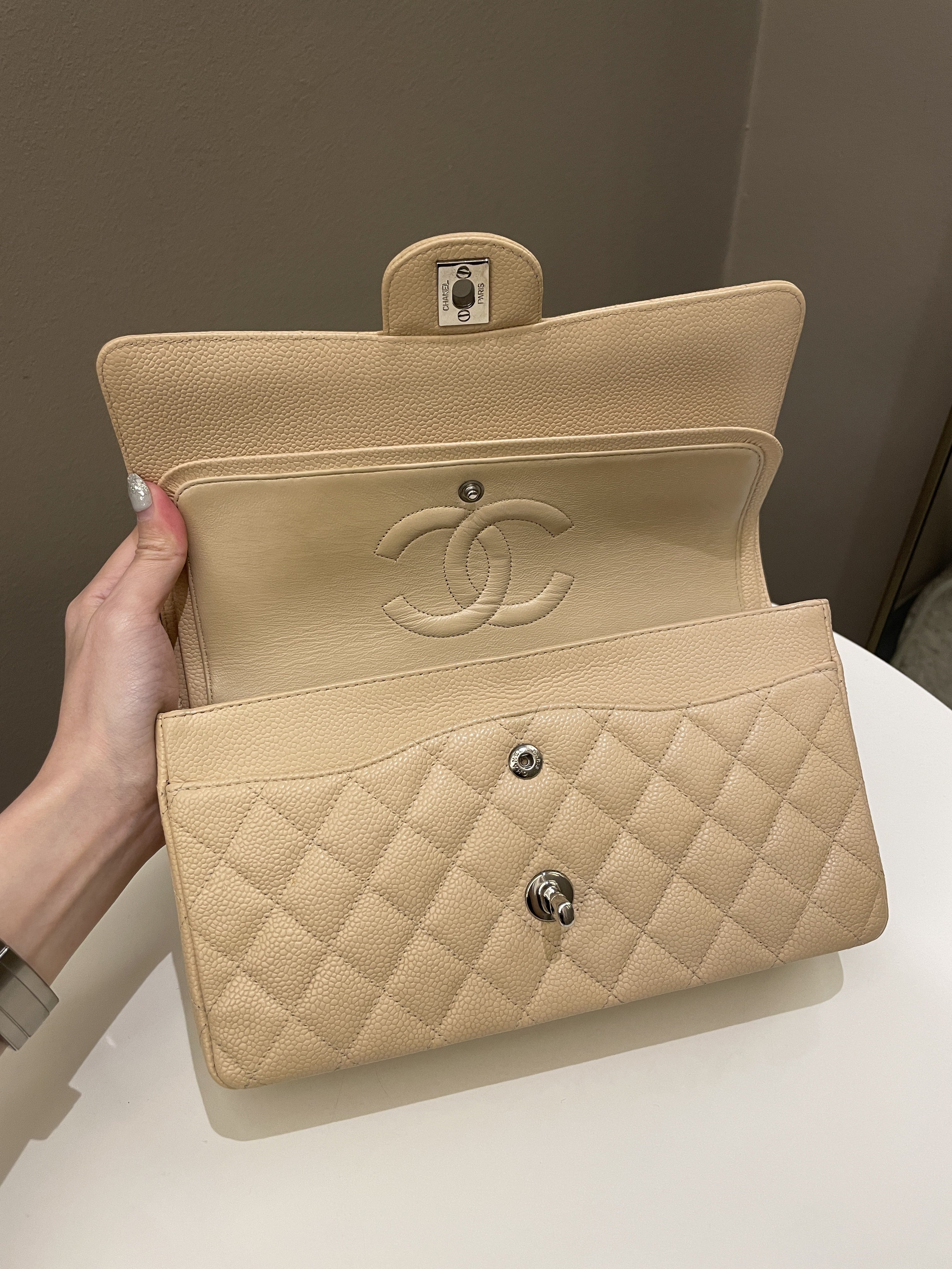 Chanel Classic Quilted Medium Double Flap Beige Caviar