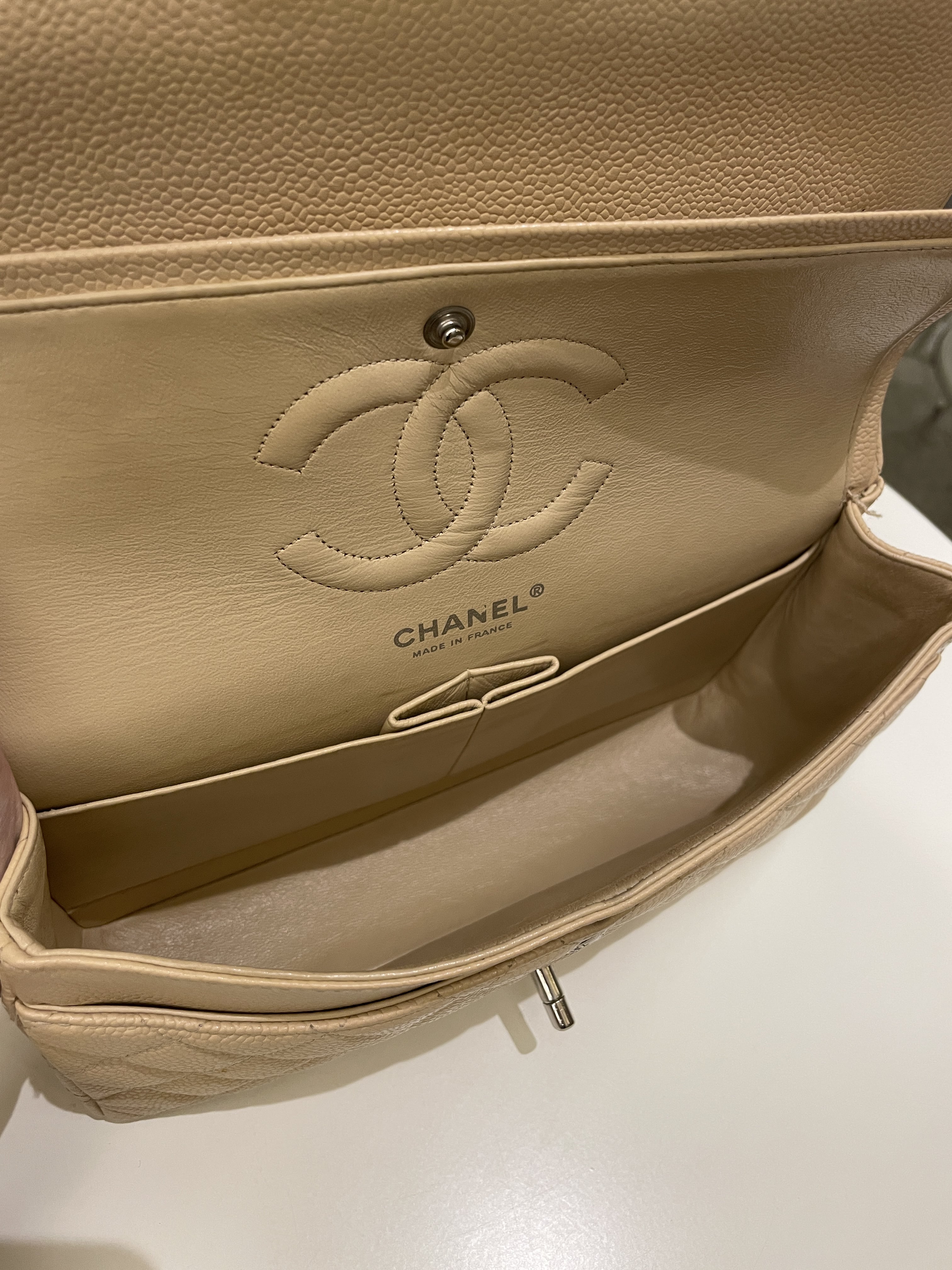 Chanel Classic Quilted Medium Double Flap Beige Caviar