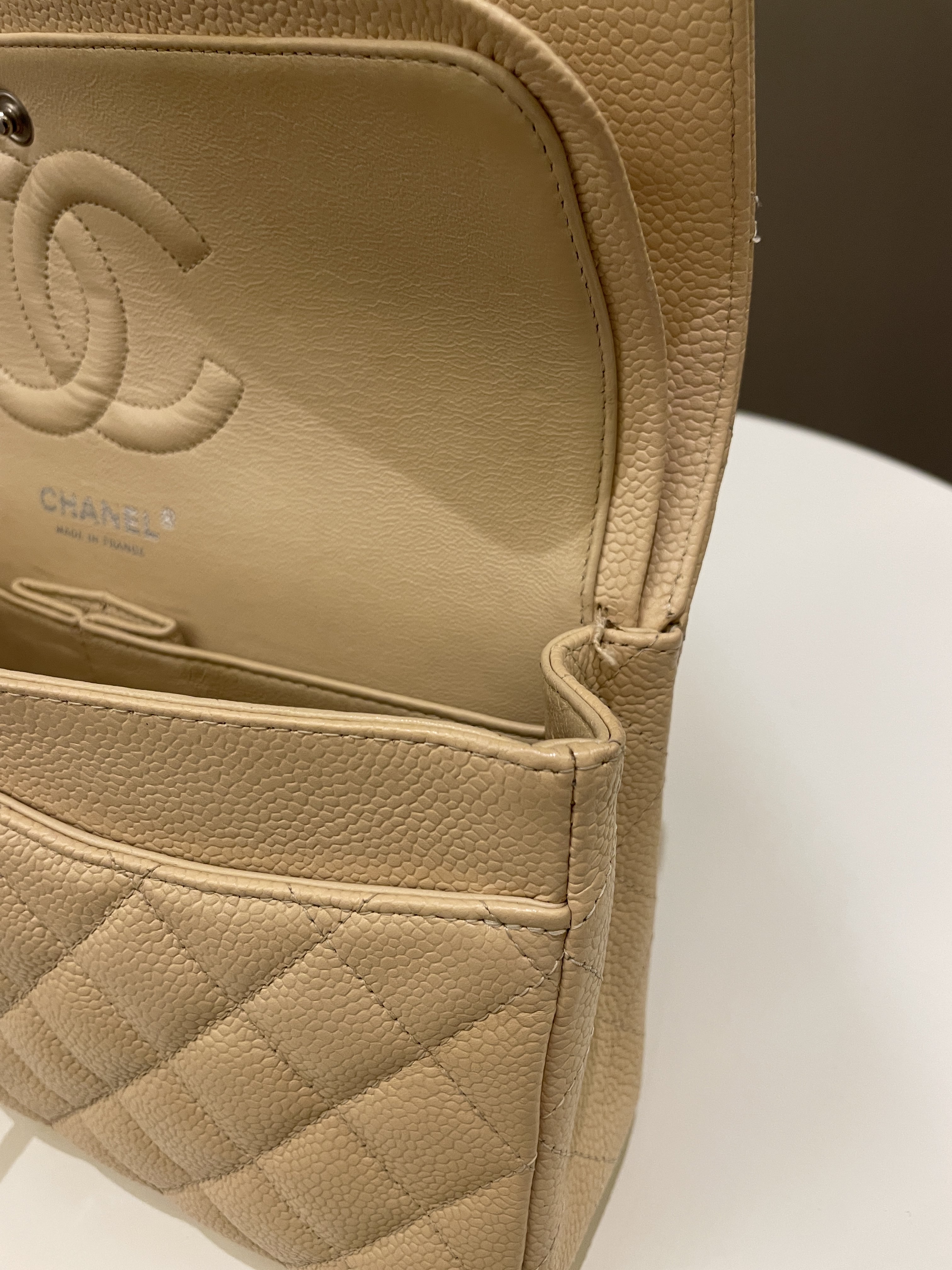 Chanel Classic Quilted Medium Double Flap Beige Caviar
