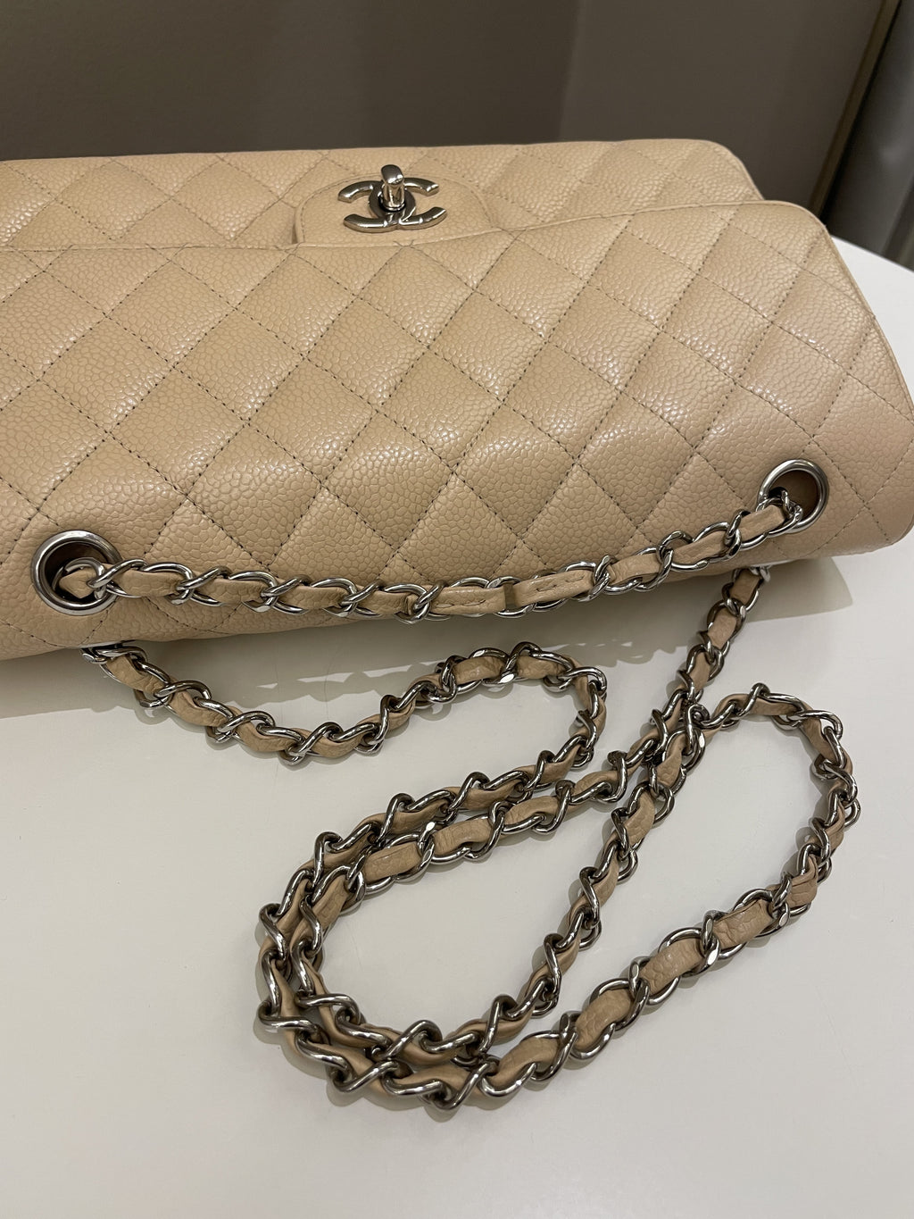 Chanel Classic Quilted Medium Double Flap Beige Caviar