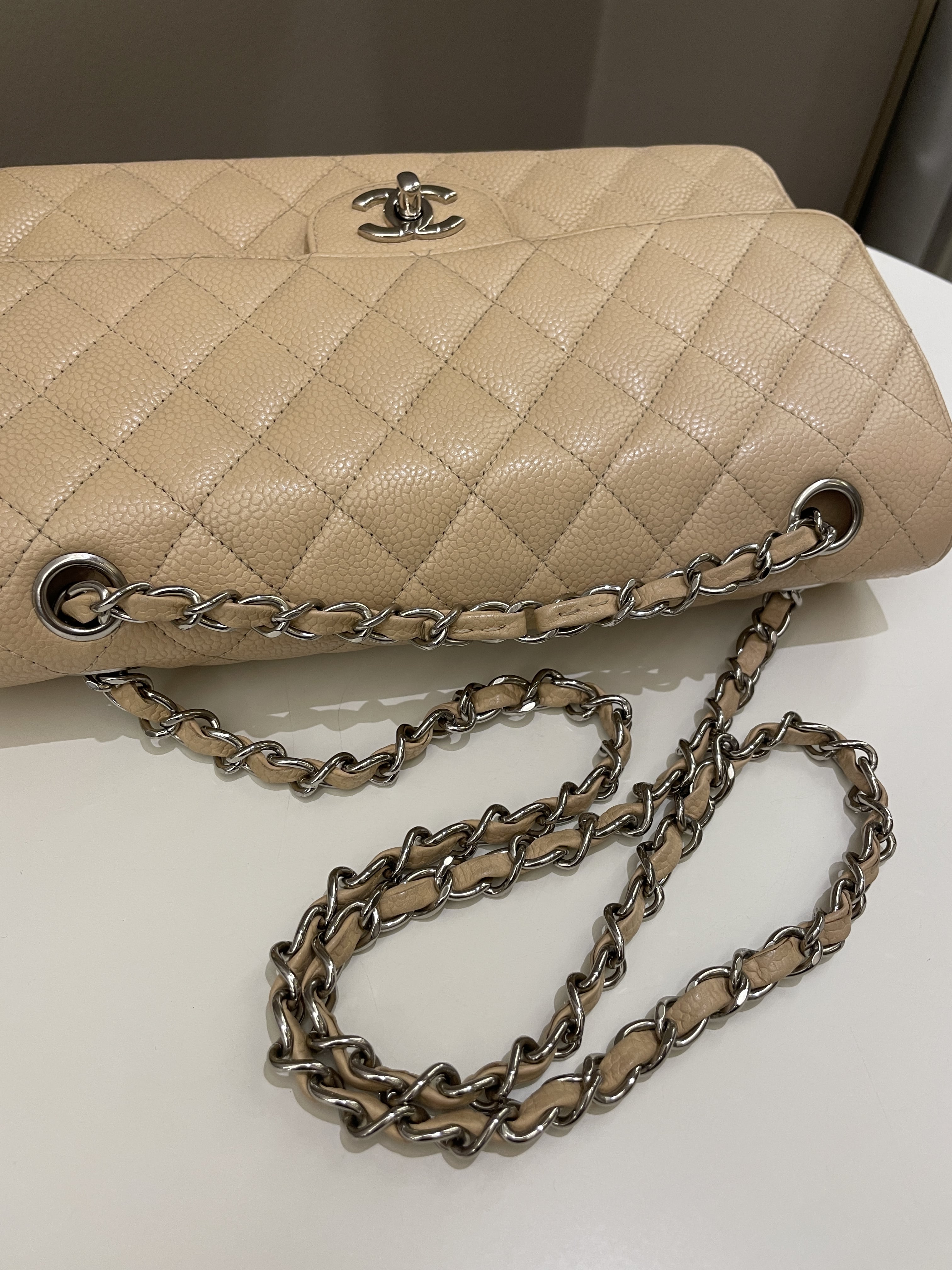Chanel Classic Quilted Medium Double Flap Beige Caviar